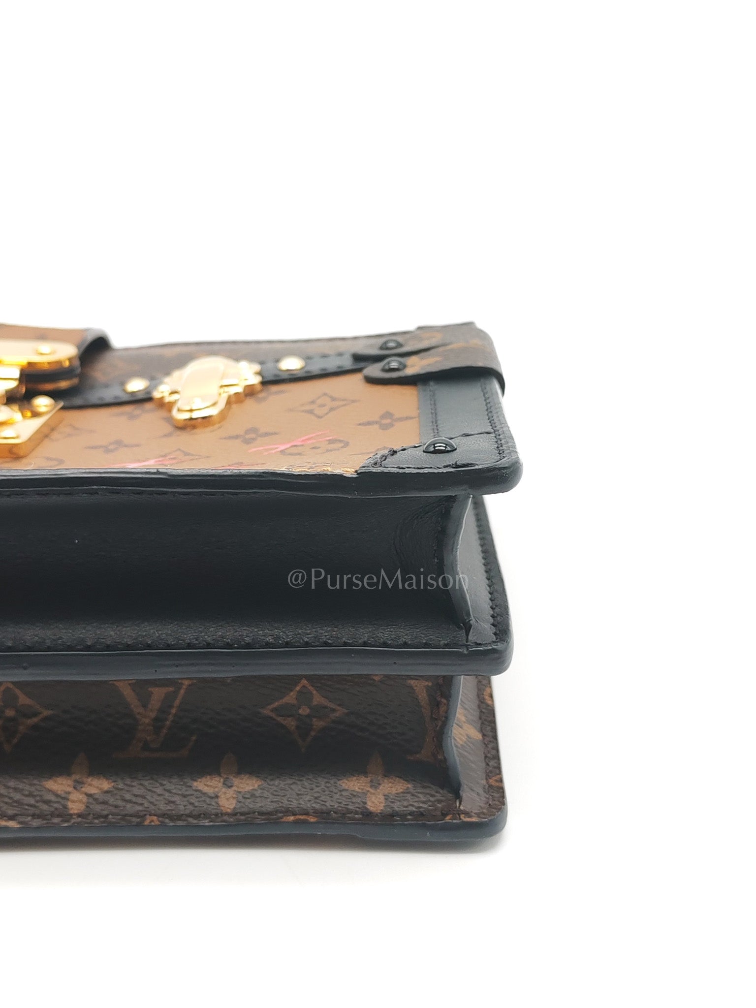 Trunk Clutch Bag in Monogram Reverse Canvas & Gold Hardware Microchip