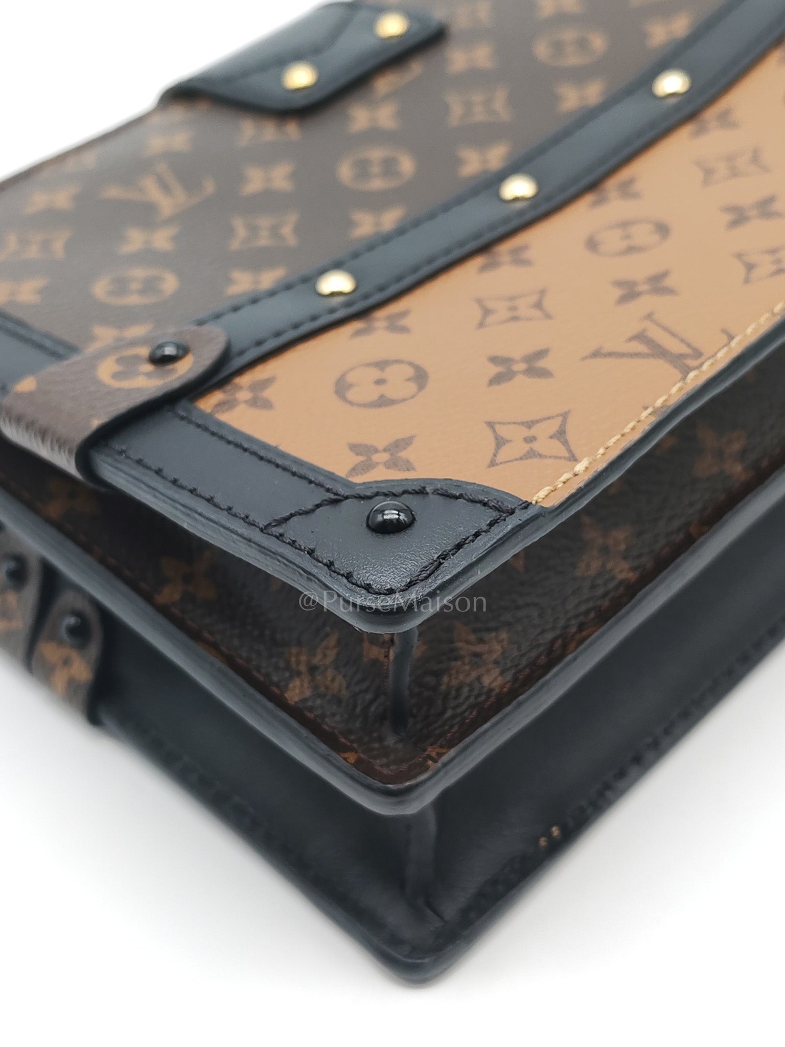 Trunk Clutch Bag in Monogram Reverse Canvas & Gold Hardware Microchip