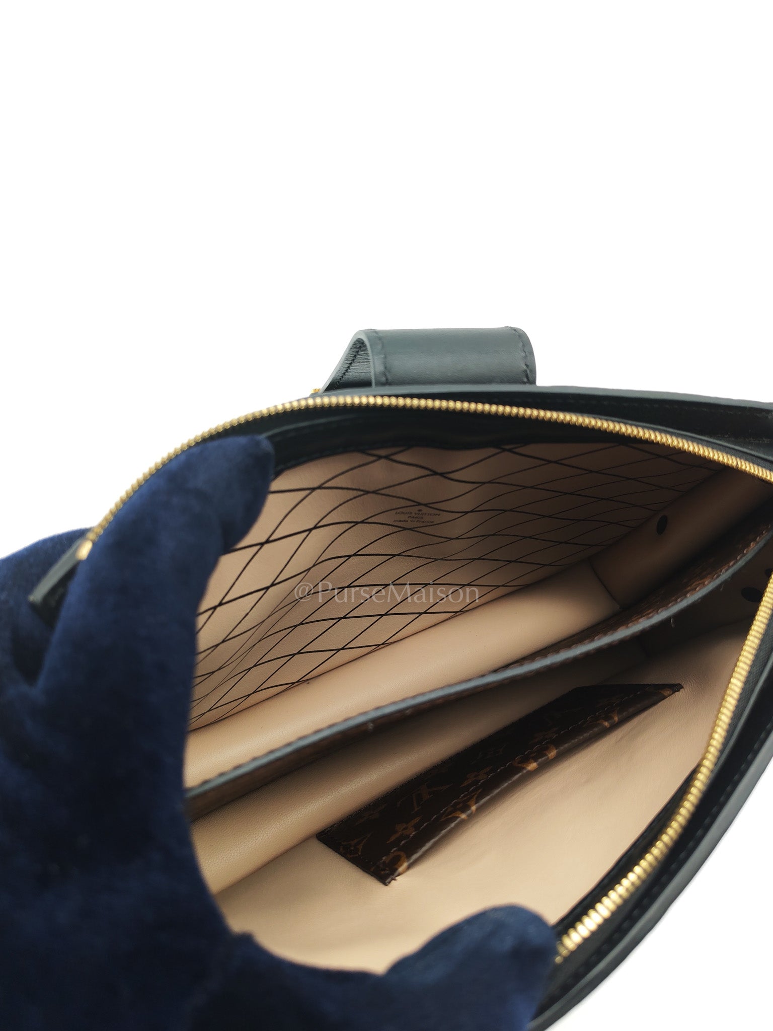 Trunk Clutch Bag in Monogram Reverse Canvas & Gold Hardware Microchip