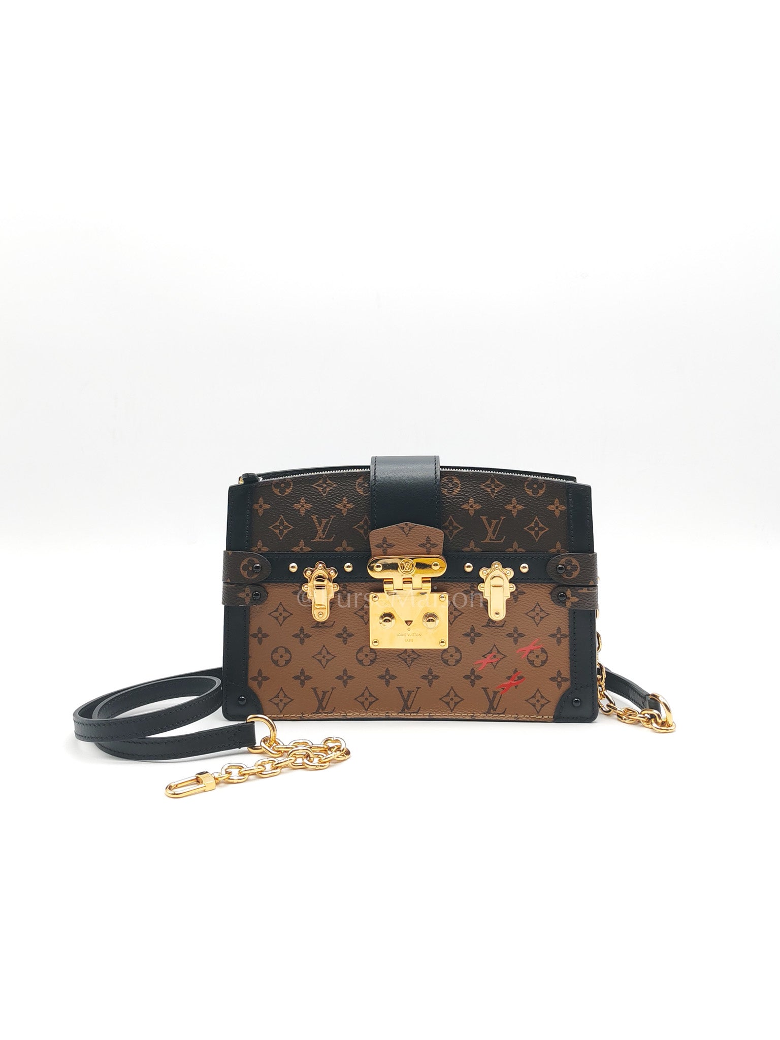 Trunk Clutch Bag in Monogram Reverse Canvas & Gold Hardware Microchip