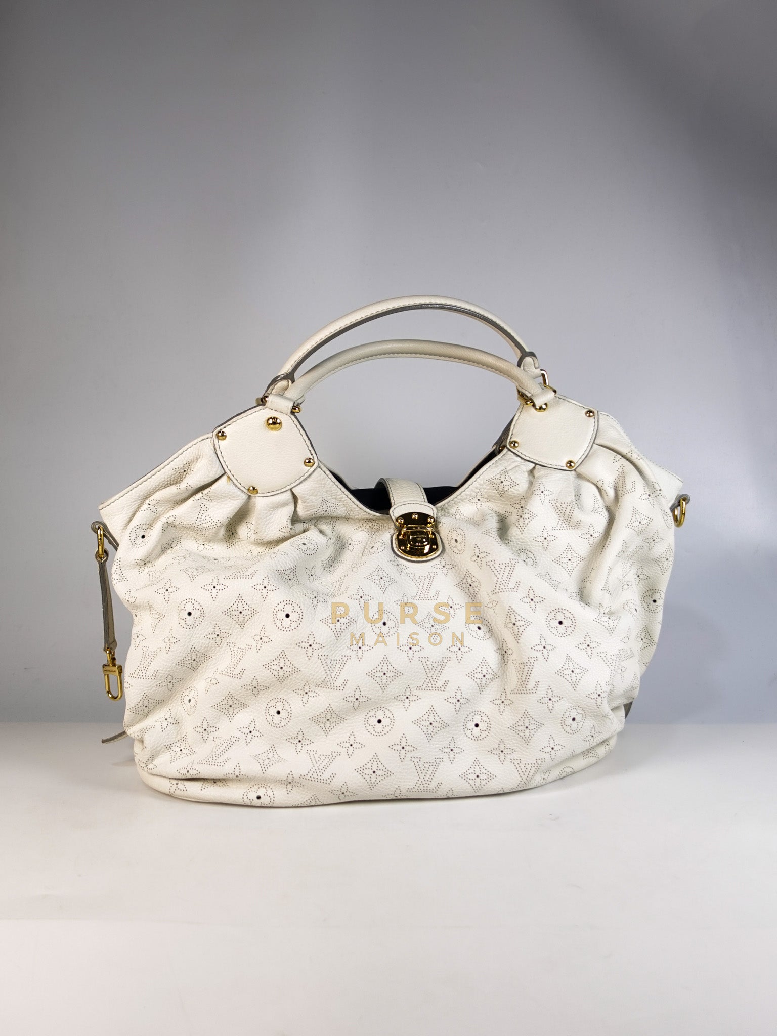 Mahina Hand Bag Large in White Monogram Leather (Date Code: TH0028) | Purse Maison Luxury Bags Shop