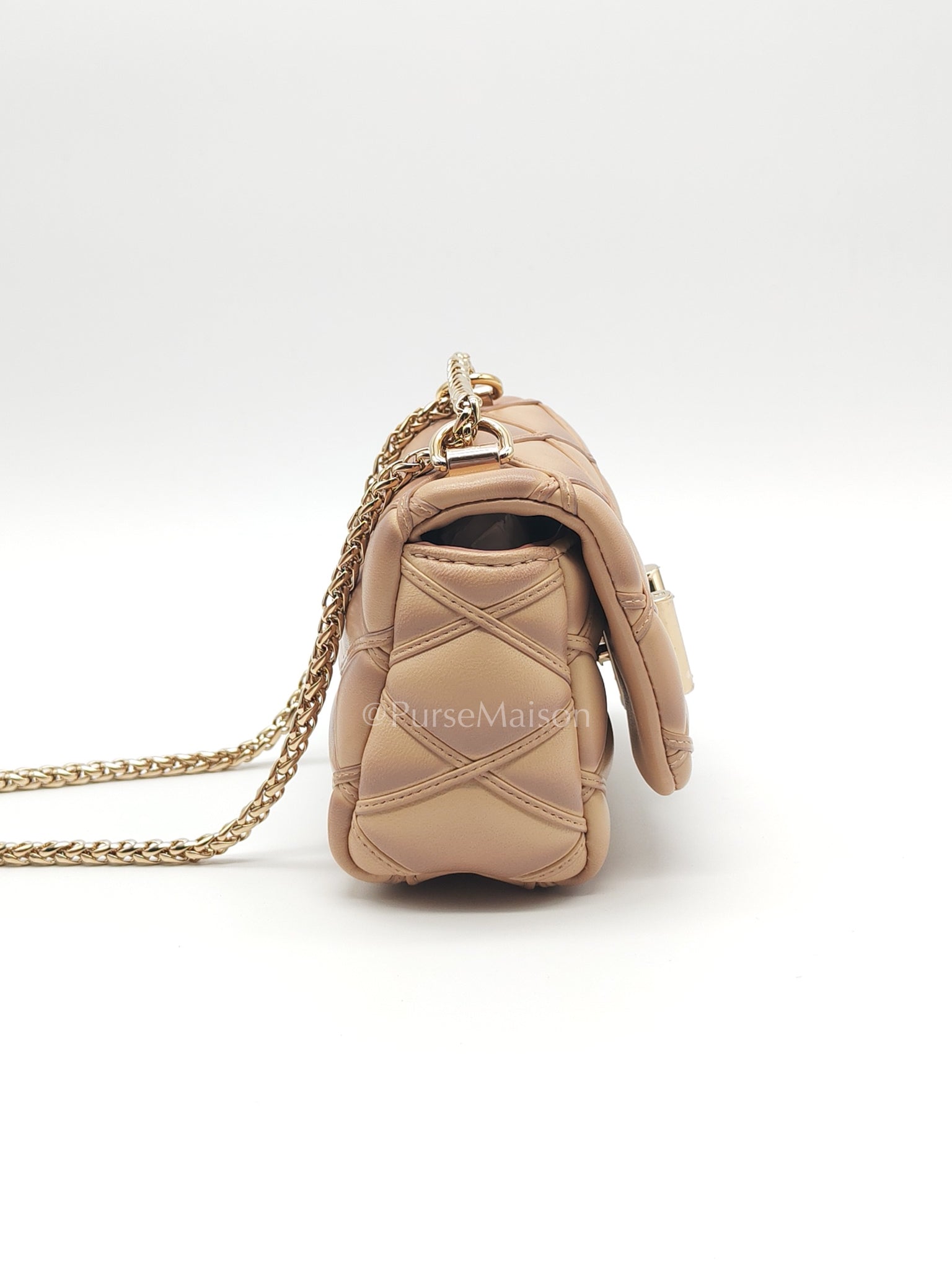 Malletage Mini in Beige Pink Lambskin Leather Chain Bag (Microchip) | Purse Maison Luxury Bags Shop