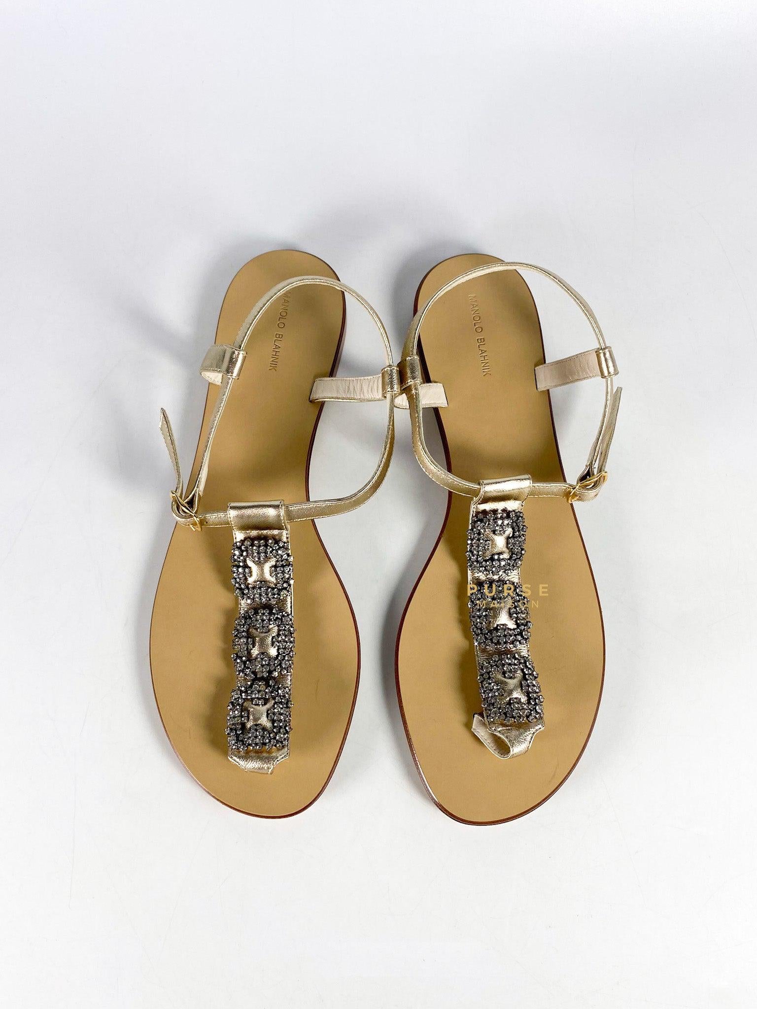 Manolo Blahnik T-Strap Flat Sandals Size 38.5 (24.5cm) |