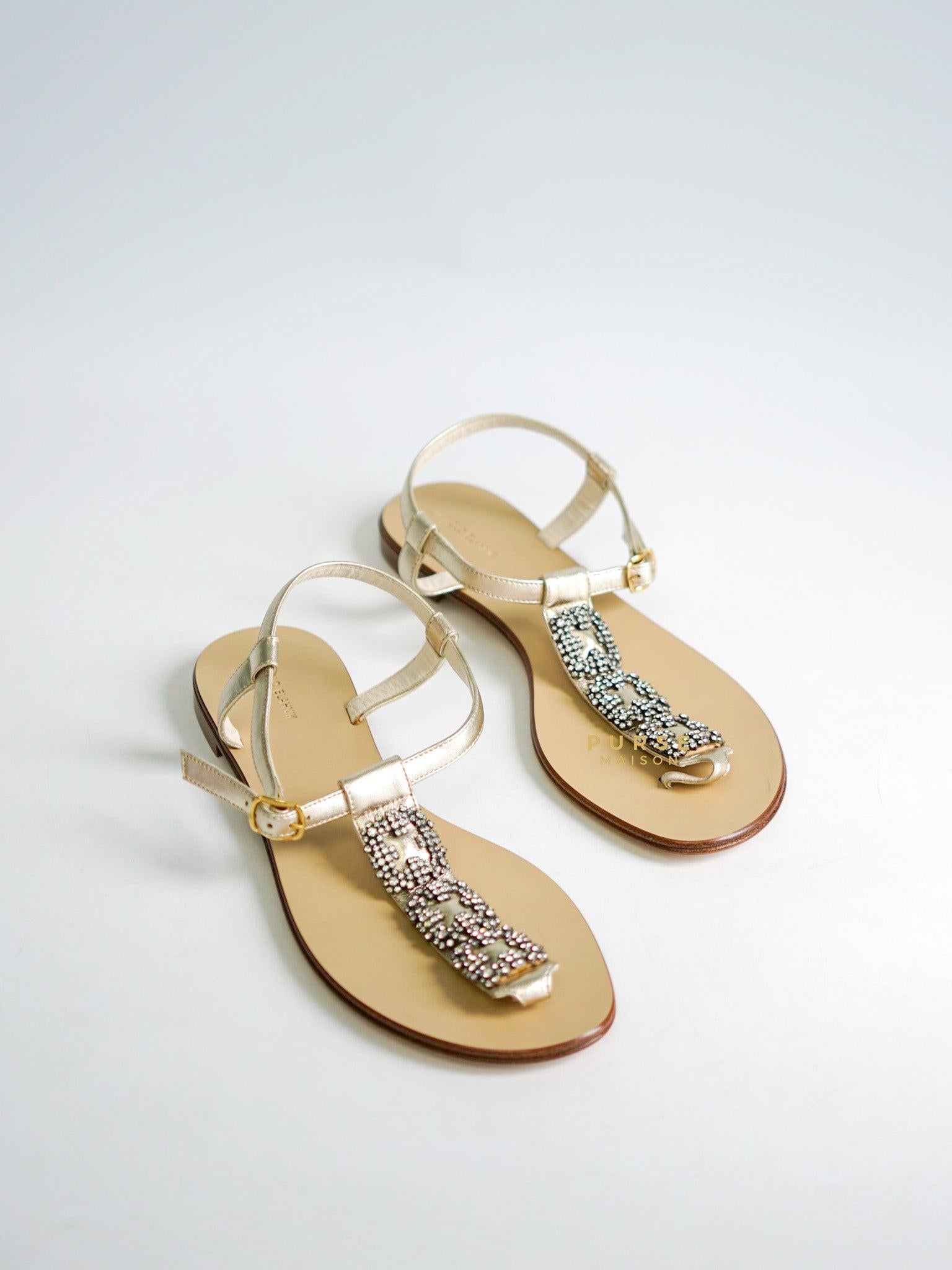Manolo Blahnik T-Strap Flat Sandals Size 38.5 (24.5cm) | Purse Maison Luxury Bags Shop