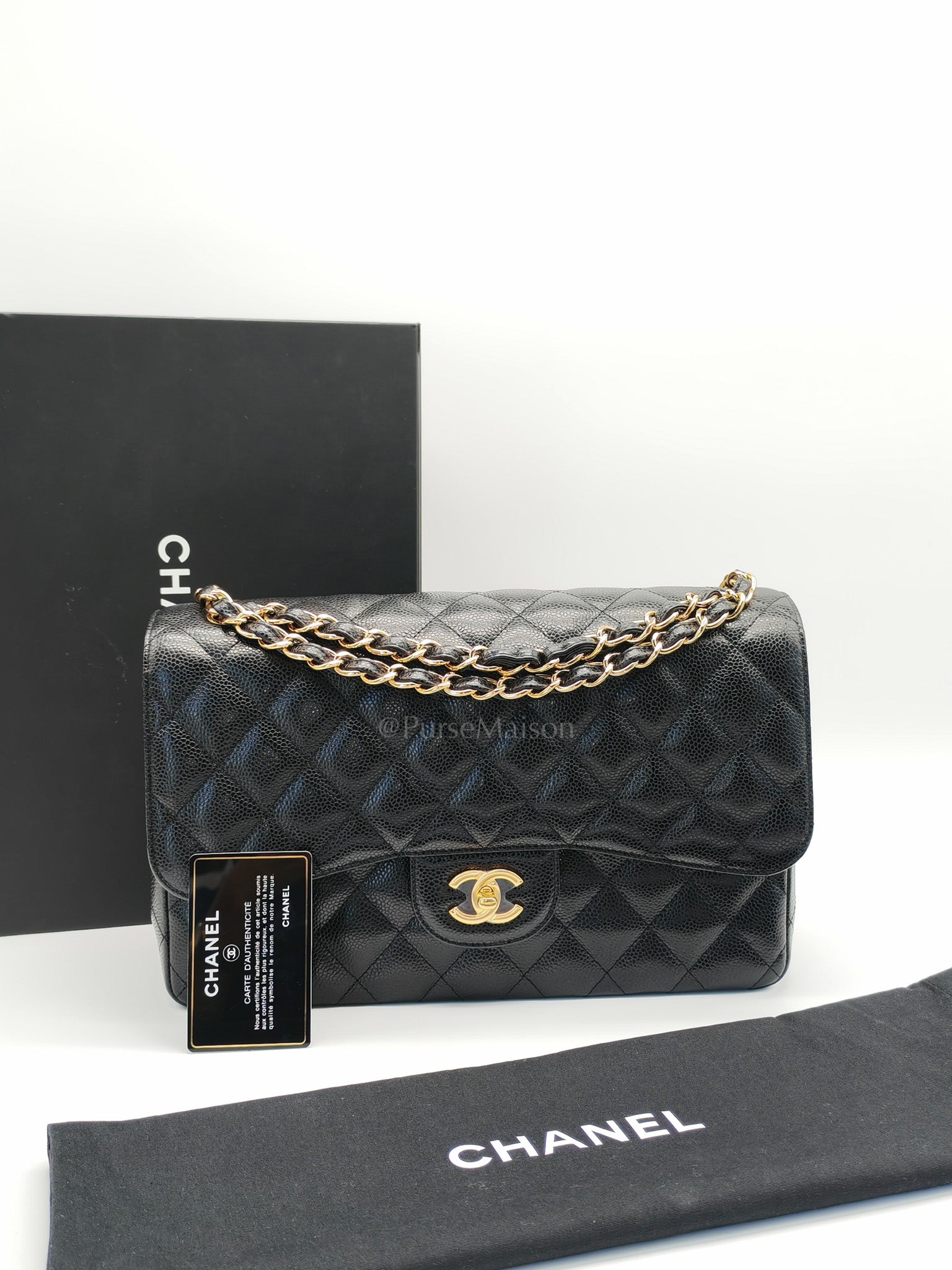 Classic Double Flap Jumbo in Black Quilted Caviar Leather & Gold Hardware Series 26