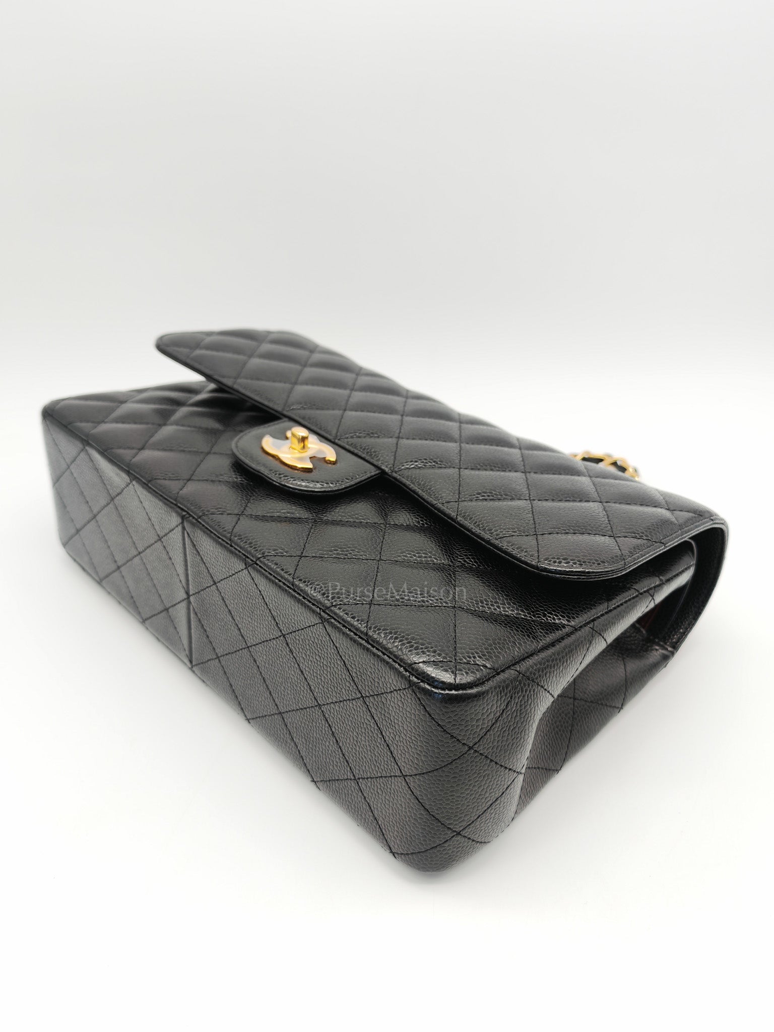 Classic Double Flap Jumbo in Black Quilted Caviar Leather & Gold Hardware Series 26