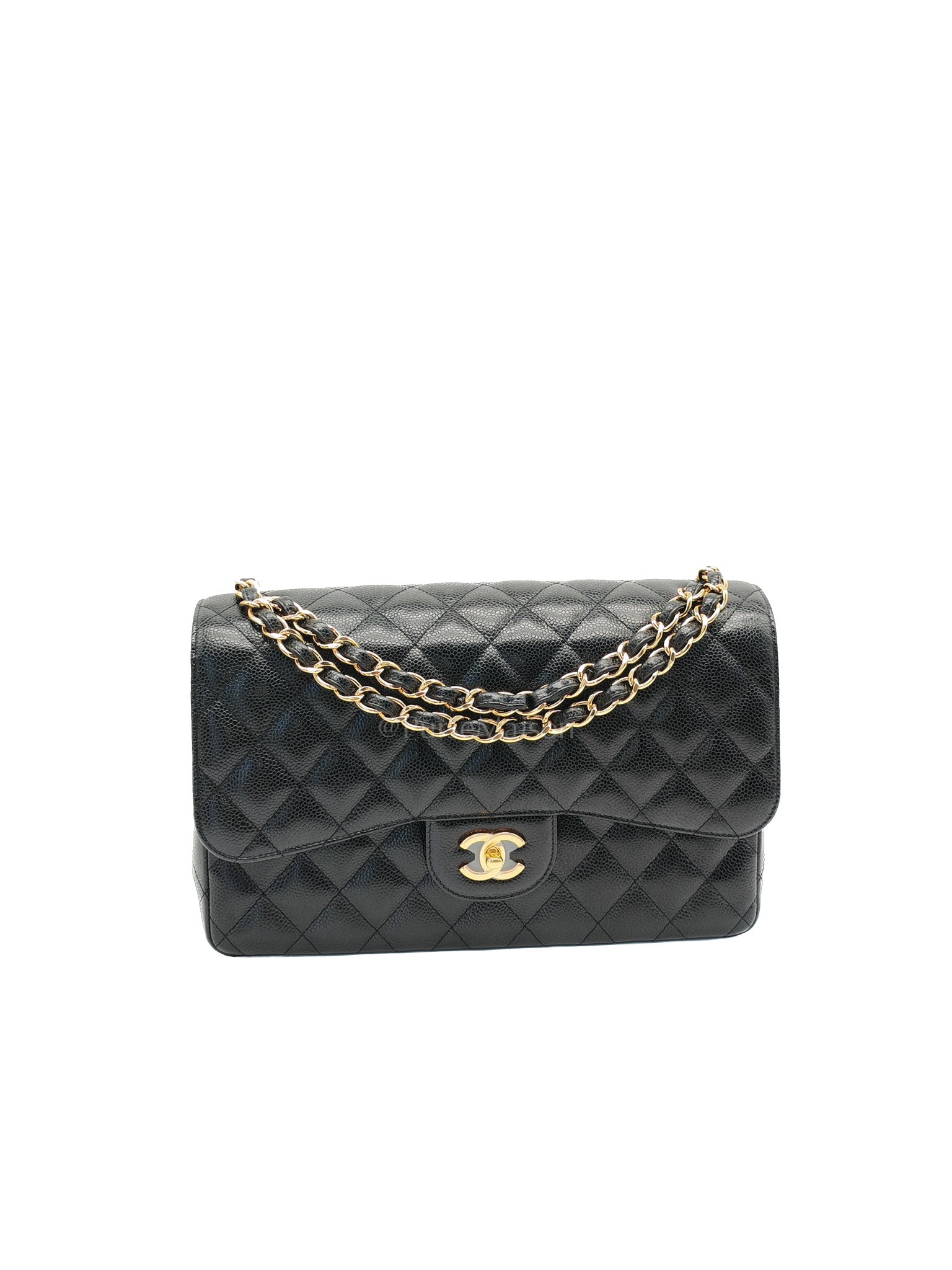Classic Double Flap Jumbo in Black Quilted Caviar Leather & Gold Hardware Series 26