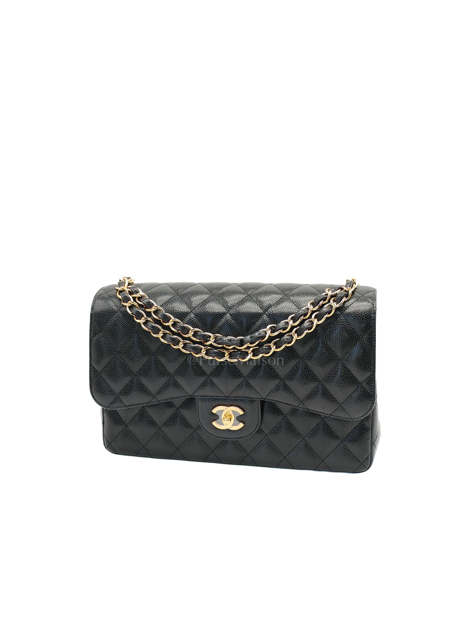 Classic Double Flap Jumbo in Black Quilted Caviar Leather & Gold Hardware Series 26