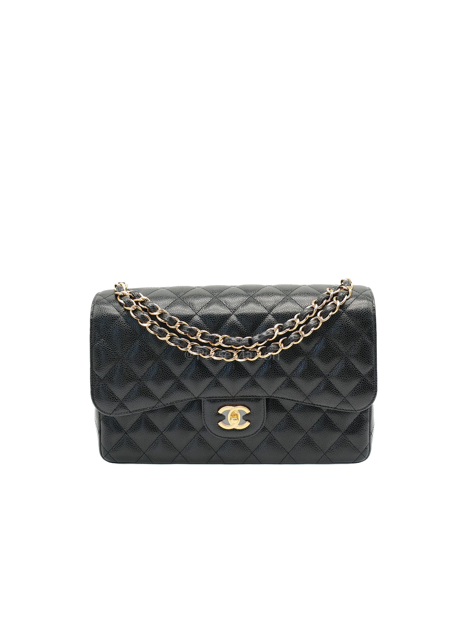 Classic Double Flap Jumbo in Black Quilted Caviar Leather & Gold Hardware Series 26
