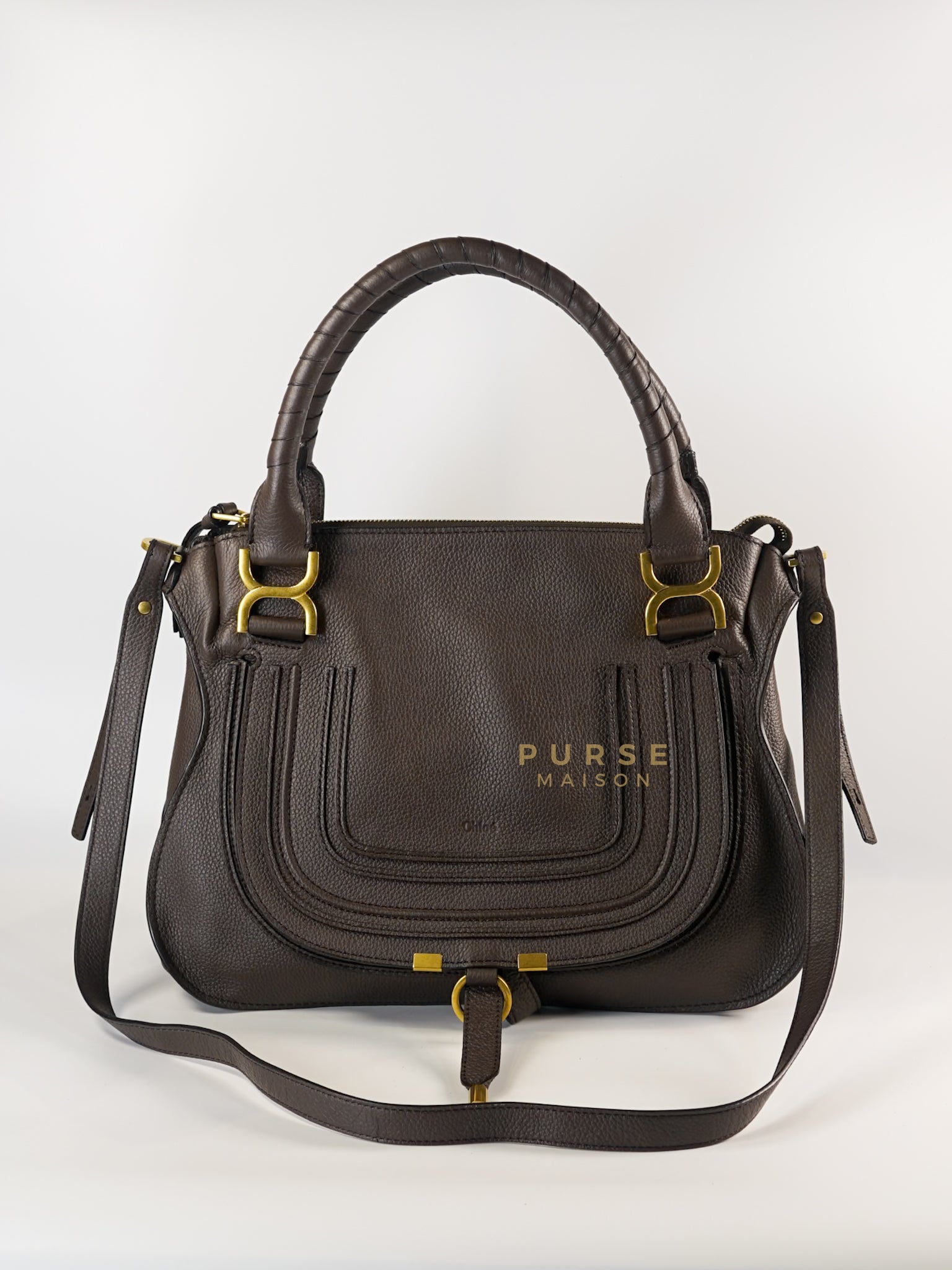 Marcie Medium Double Carry Bag in Bold Brown | Purse Maison Luxury Bags Shop