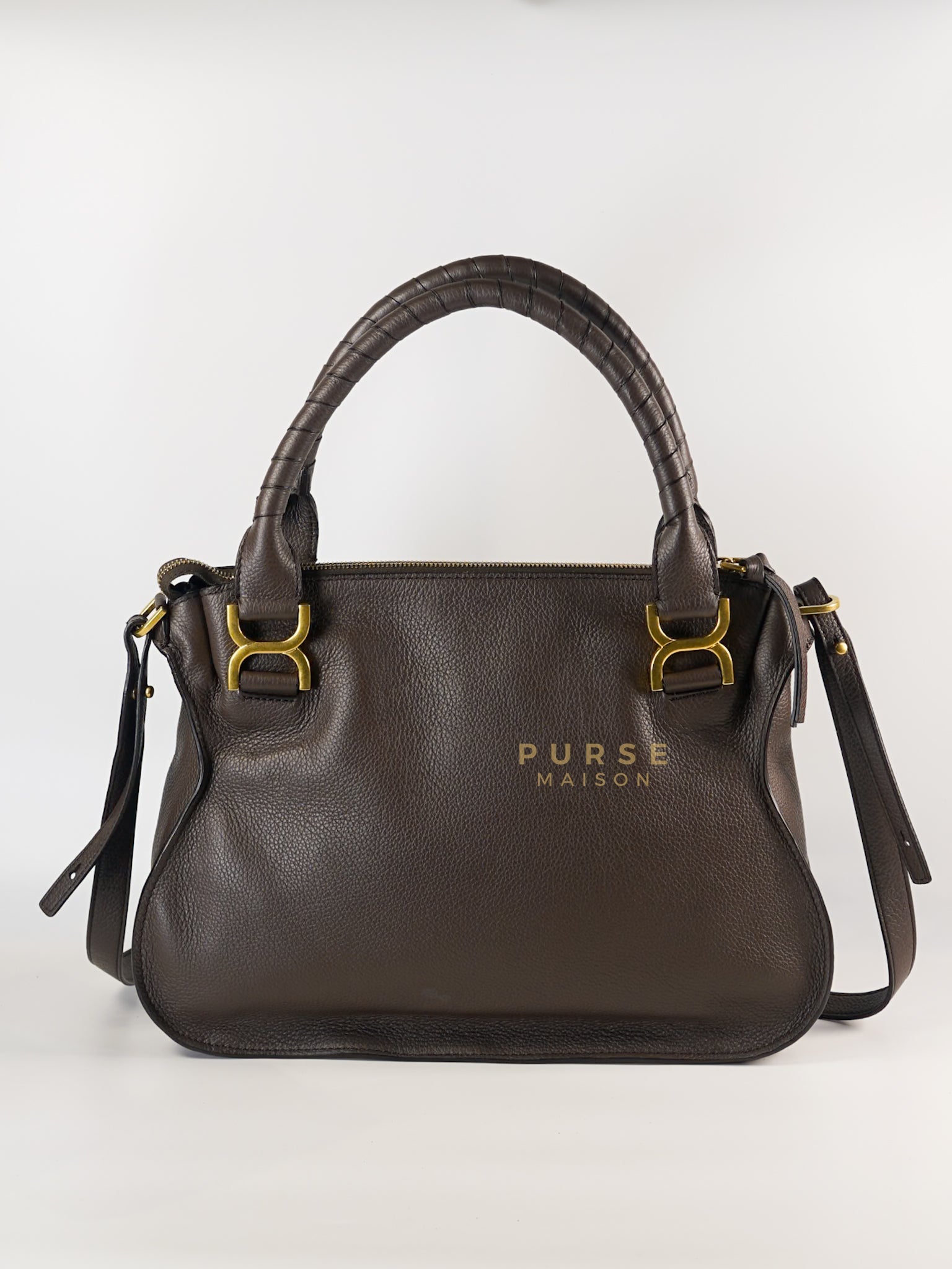 Marcie Medium Double Carry Bag in Bold Brown | Purse Maison Luxury Bags Shop