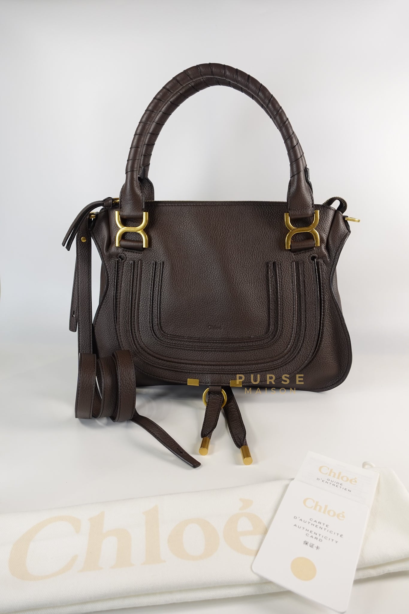 Marcie Medium Double Carry Bag in Bold Brown | Purse Maison Luxury Bags Shop