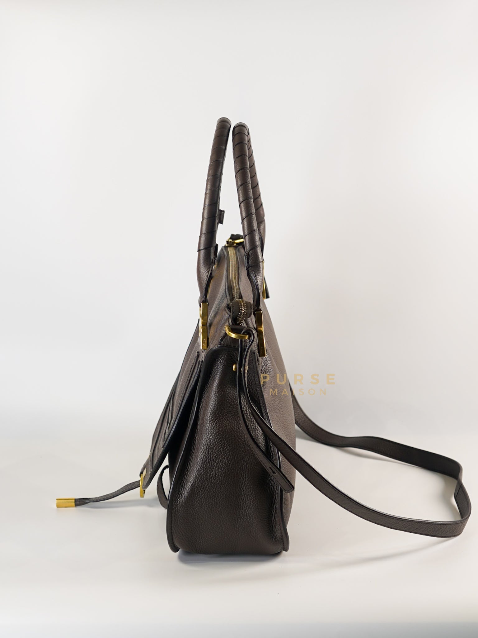 Marcie Medium Double Carry Bag in Bold Brown | Purse Maison Luxury Bags Shop