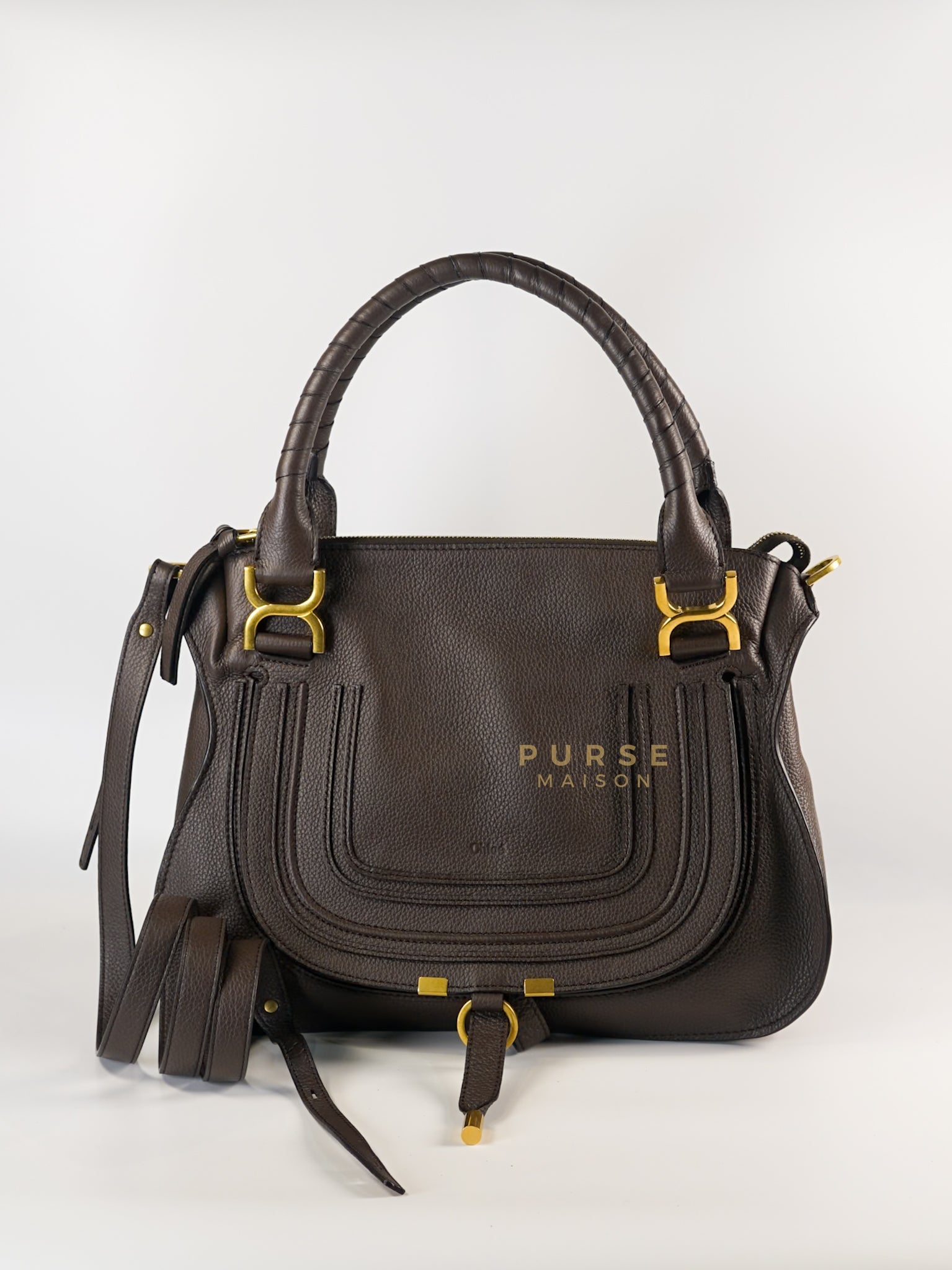 Marcie Medium Double Carry Bag in Bold Brown | Purse Maison Luxury Bags Shop