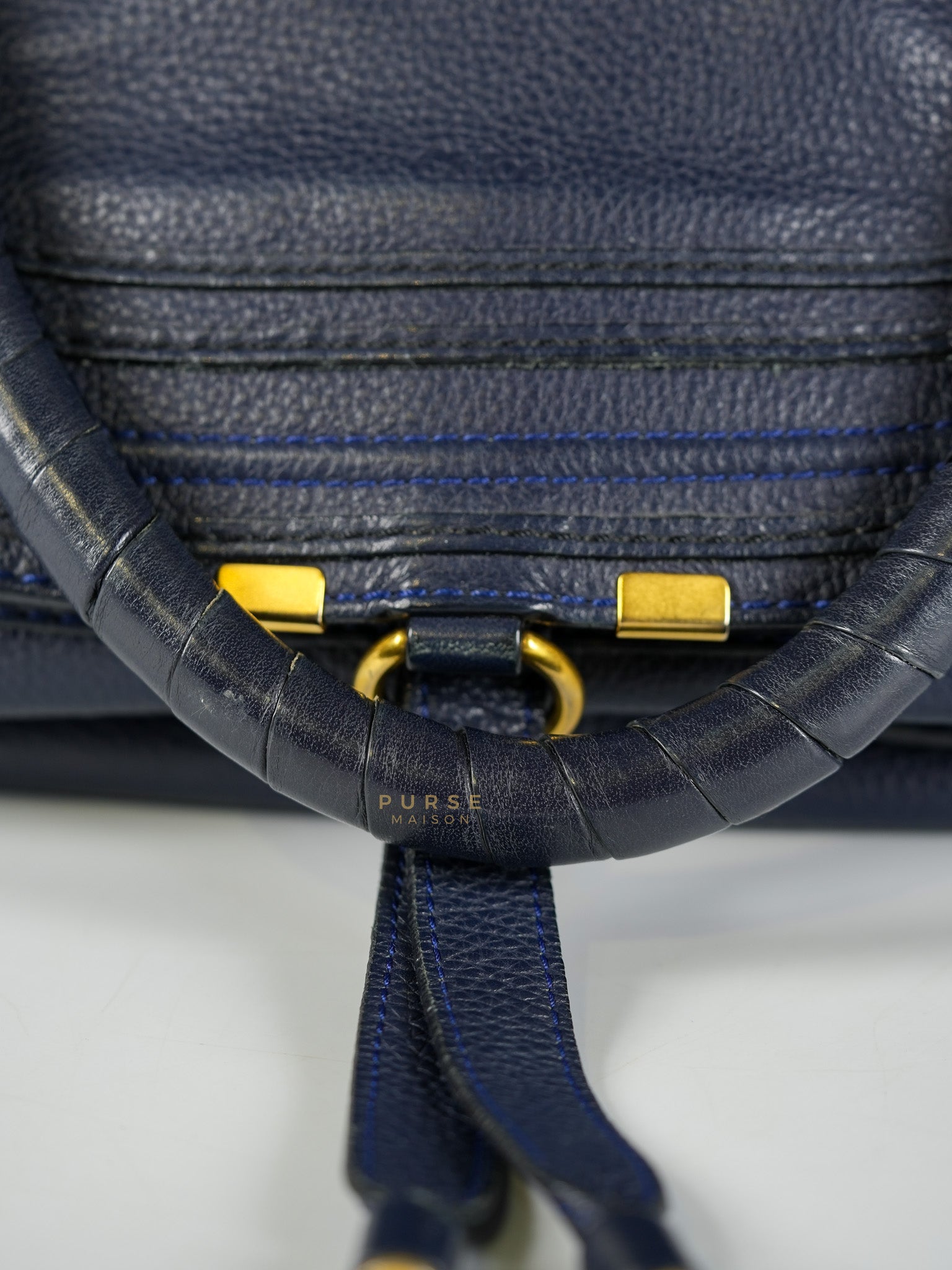 Marcie Tote Bag Medium in Navy Blue Gold Hardware | Purse Maison Luxury Bags Shop