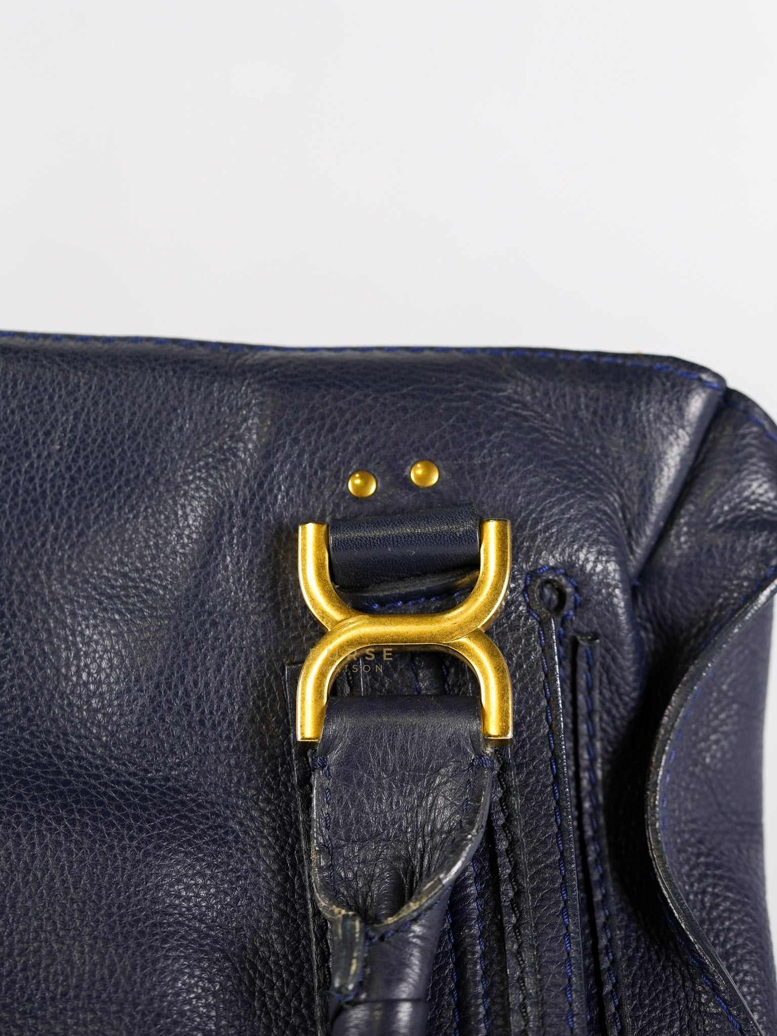 Marcie Tote Bag Medium in Navy Blue Gold Hardware | Purse Maison Luxury Bags Shop