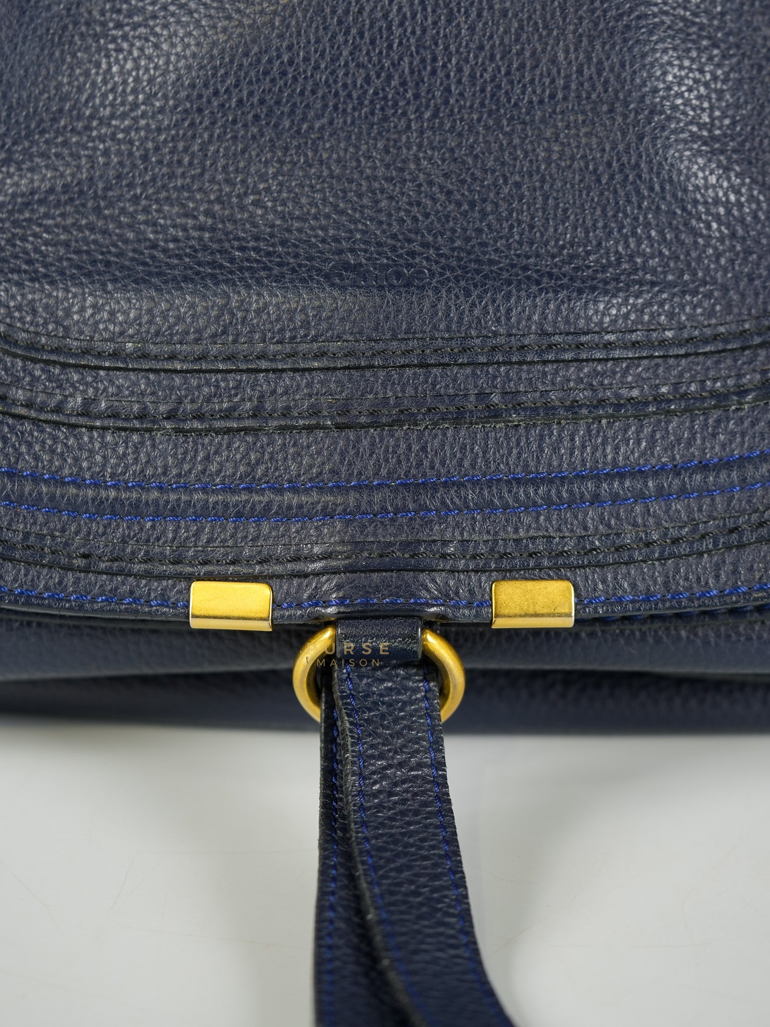 Marcie Tote Bag Medium in Navy Blue Gold Hardware | Purse Maison Luxury Bags Shop