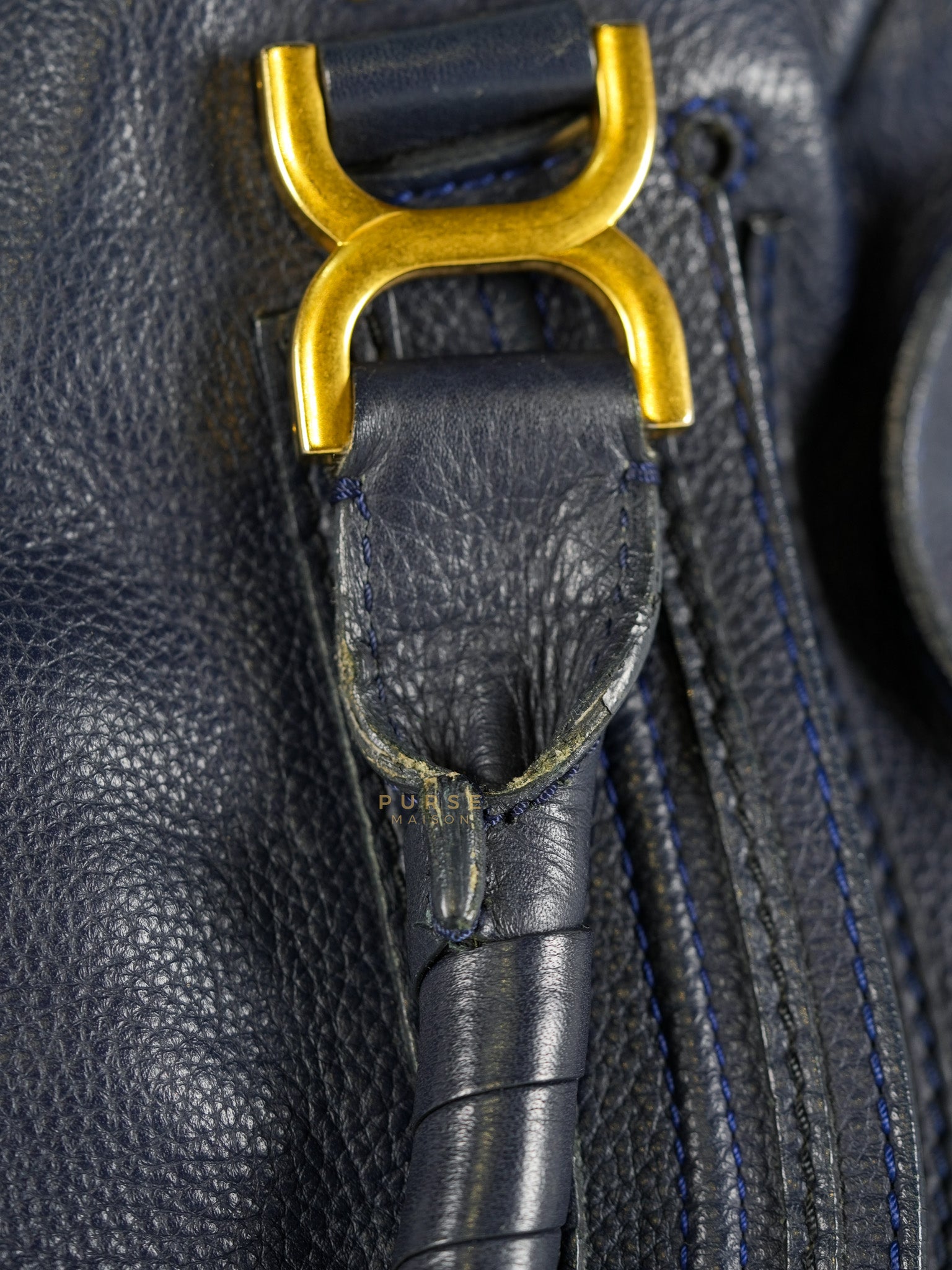 Marcie Tote Bag Medium in Navy Blue Gold Hardware | Purse Maison Luxury Bags Shop