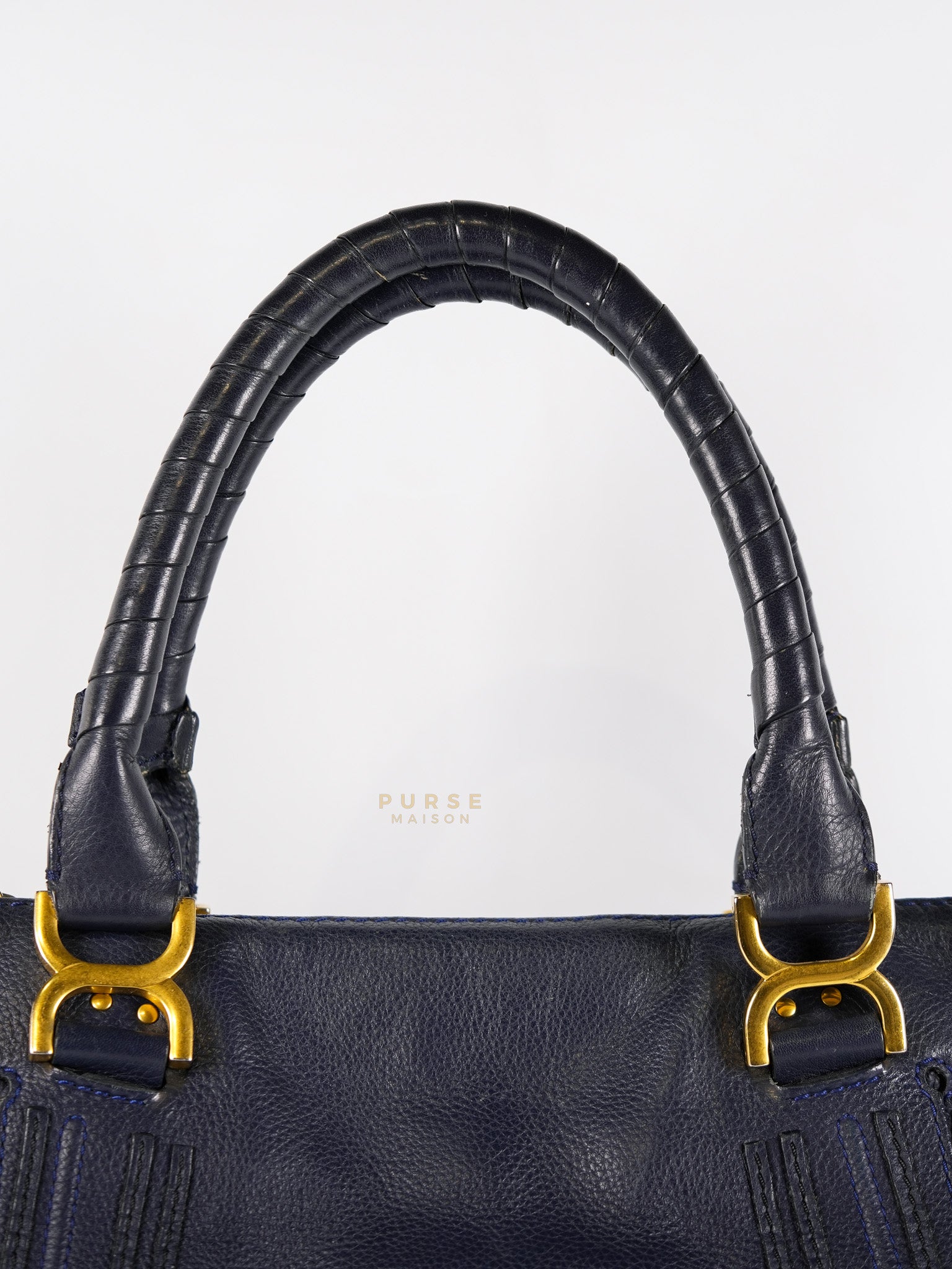 Marcie Tote Bag Medium in Navy Blue Gold Hardware | Purse Maison Luxury Bags Shop