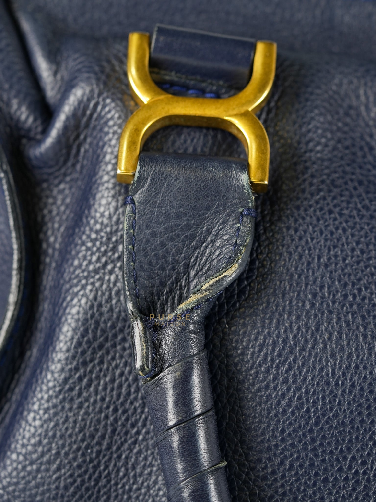 Marcie Tote Bag Medium in Navy Blue Gold Hardware | Purse Maison Luxury Bags Shop