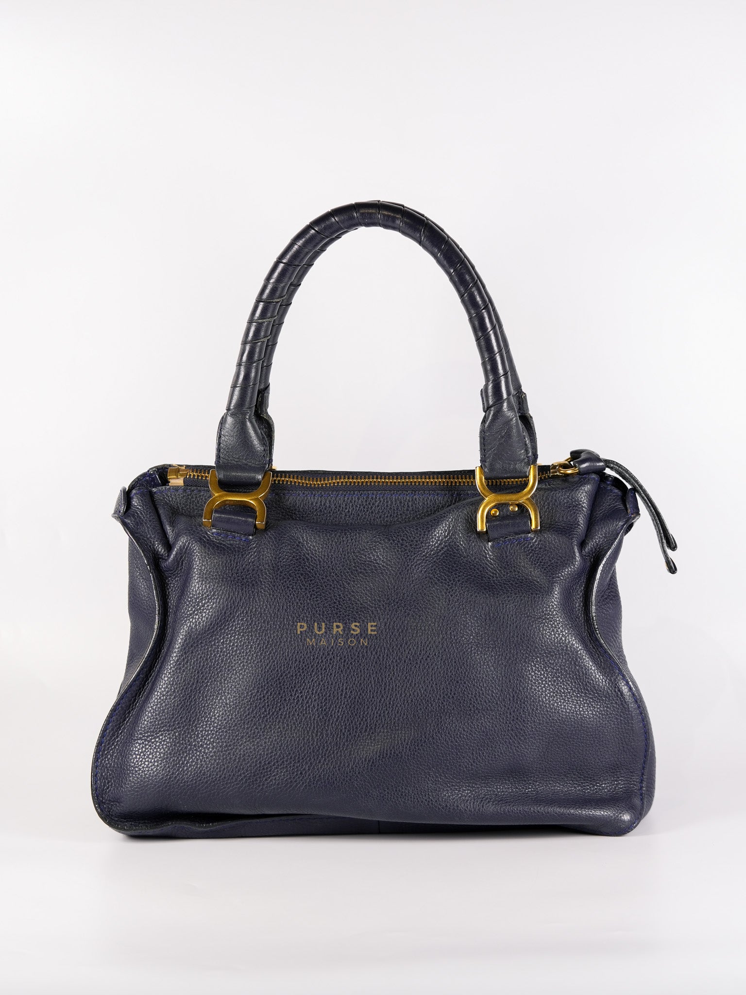 Marcie Tote Bag Medium in Navy Blue Gold Hardware | Purse Maison Luxury Bags Shop
