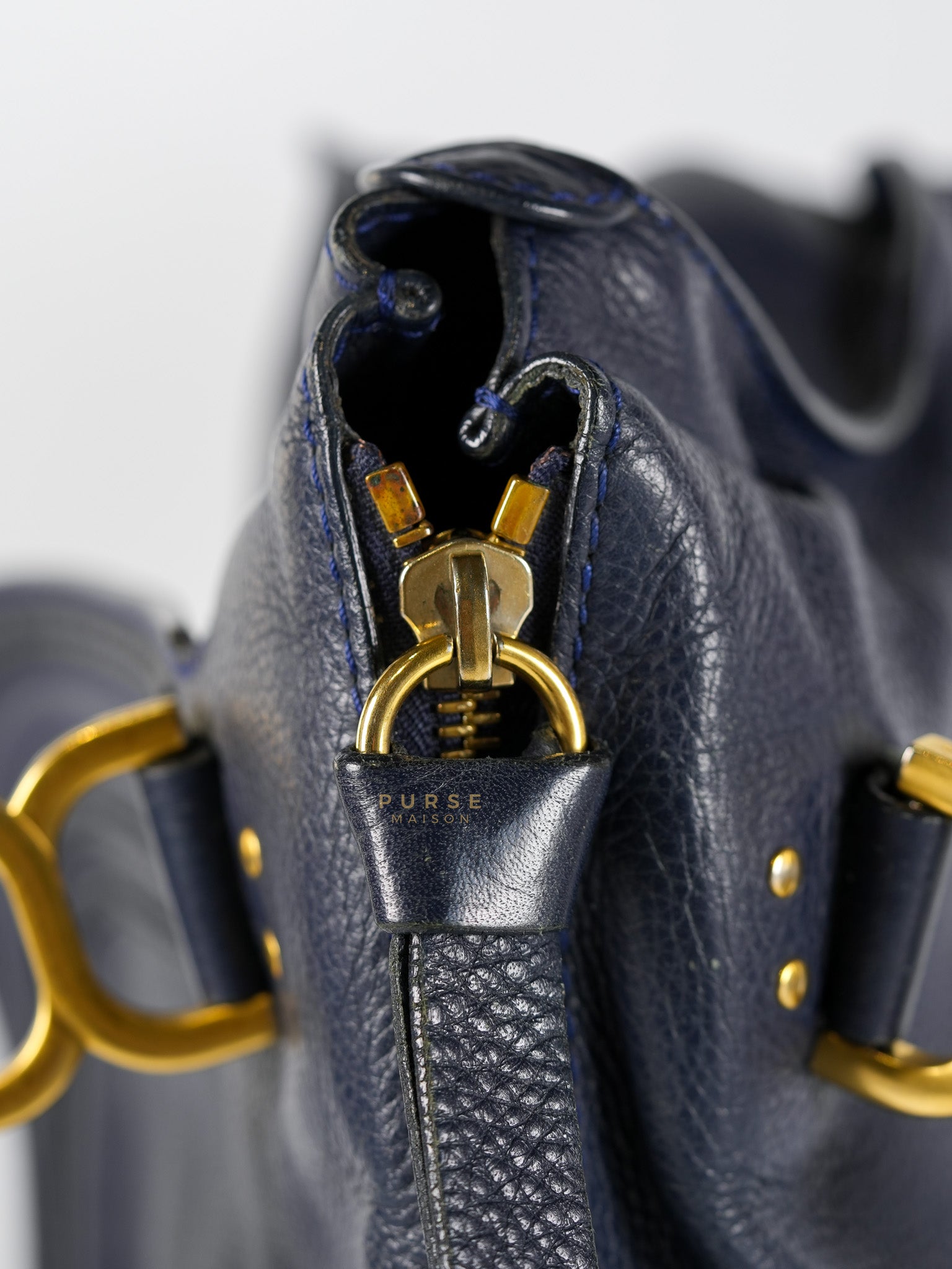 Marcie Tote Bag Medium in Navy Blue Gold Hardware | Purse Maison Luxury Bags Shop