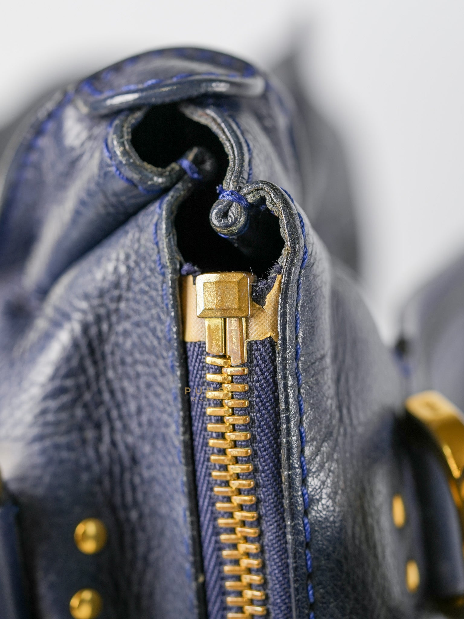 Marcie Tote Bag Medium in Navy Blue Gold Hardware | Purse Maison Luxury Bags Shop