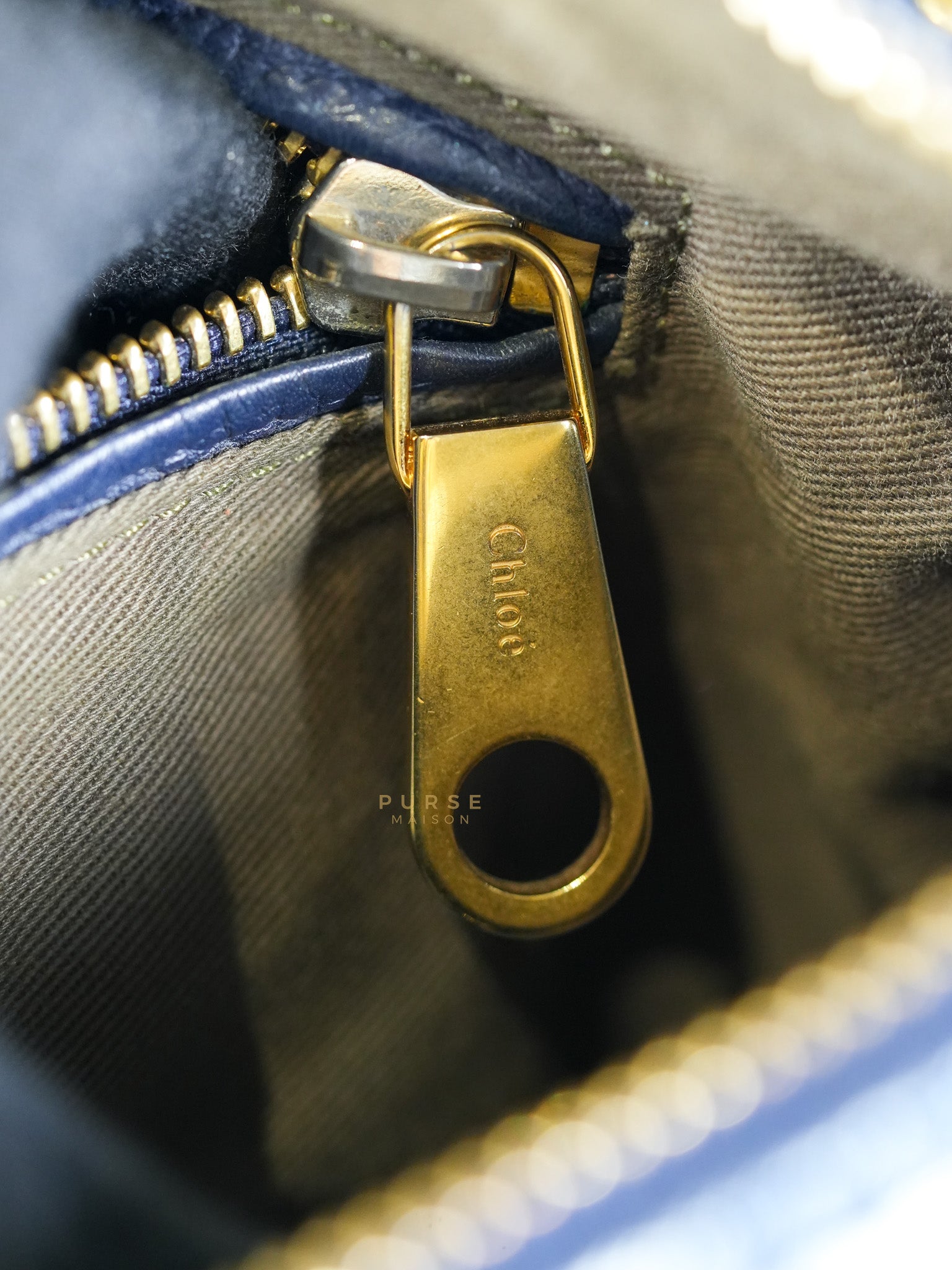 Marcie Tote Bag Medium in Navy Blue Gold Hardware | Purse Maison Luxury Bags Shop