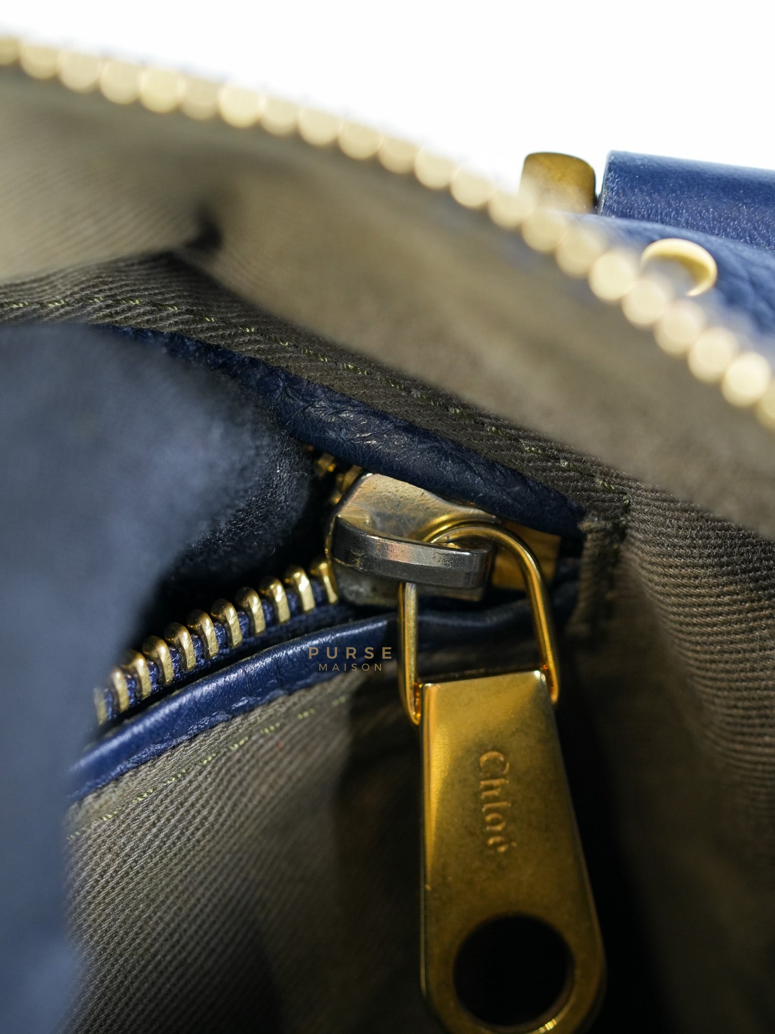 Marcie Tote Bag Medium in Navy Blue Gold Hardware | Purse Maison Luxury Bags Shop