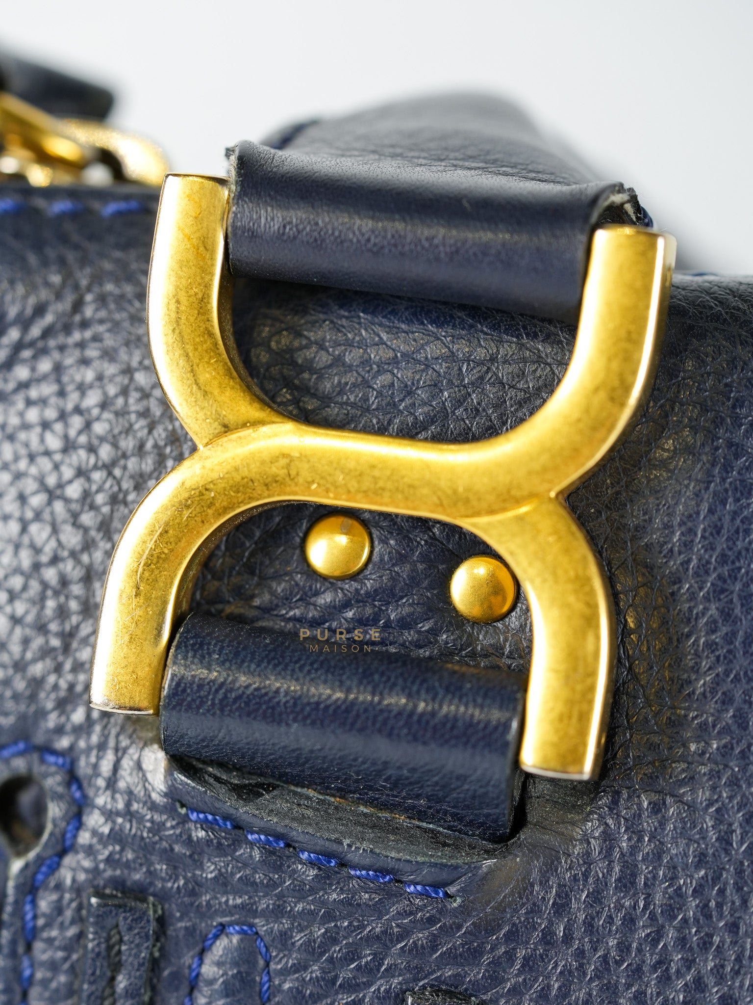 Marcie Tote Bag Medium in Navy Blue Gold Hardware | Purse Maison Luxury Bags Shop