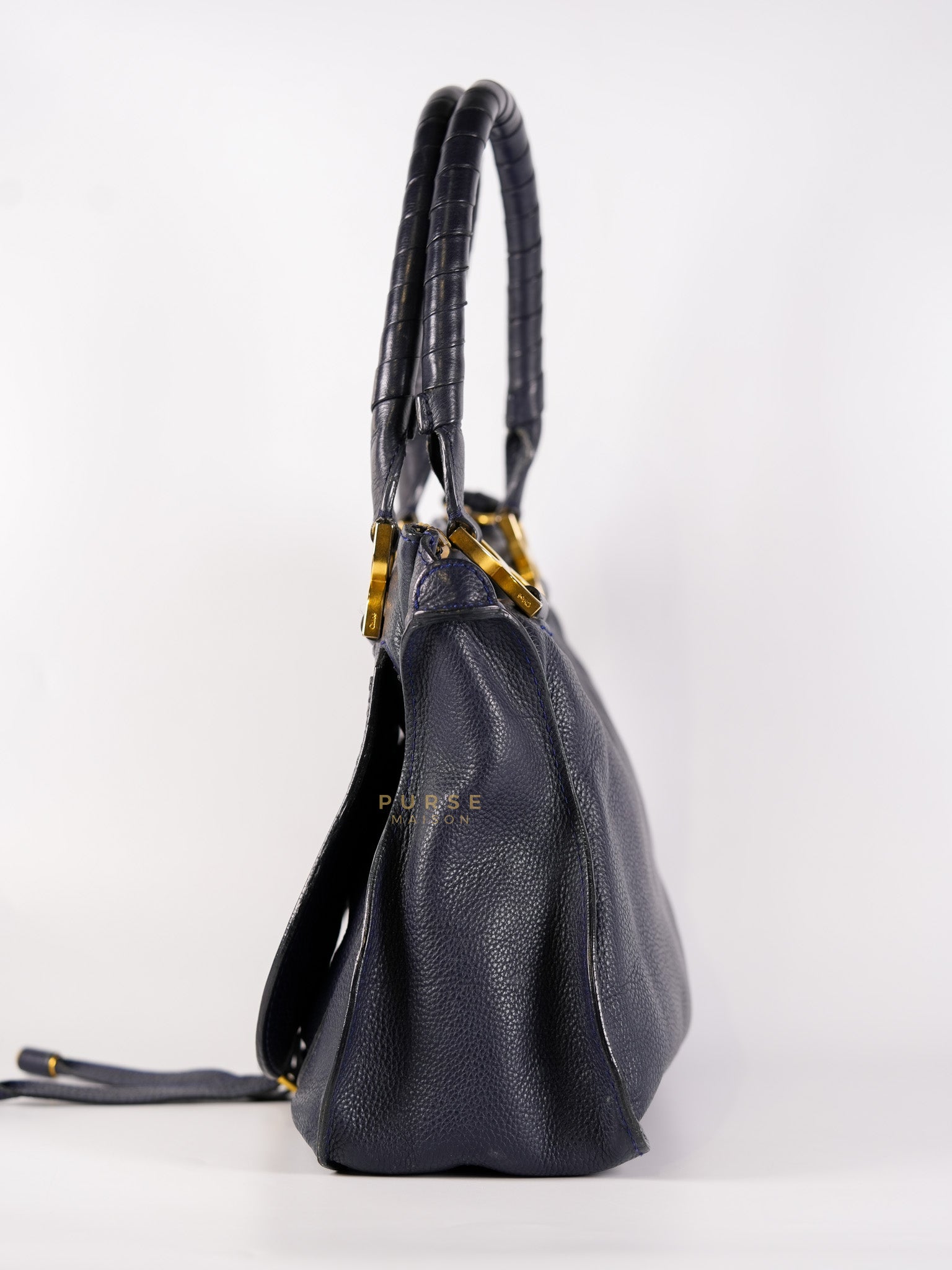 Marcie Tote Bag Medium in Navy Blue Gold Hardware | Purse Maison Luxury Bags Shop