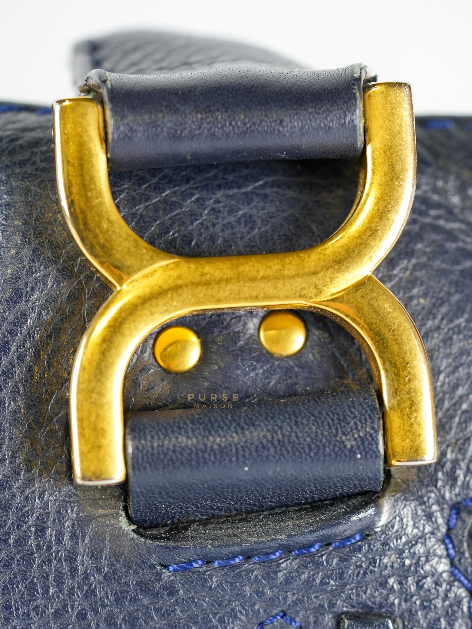 Marcie Tote Bag Medium in Navy Blue Gold Hardware | Purse Maison Luxury Bags Shop