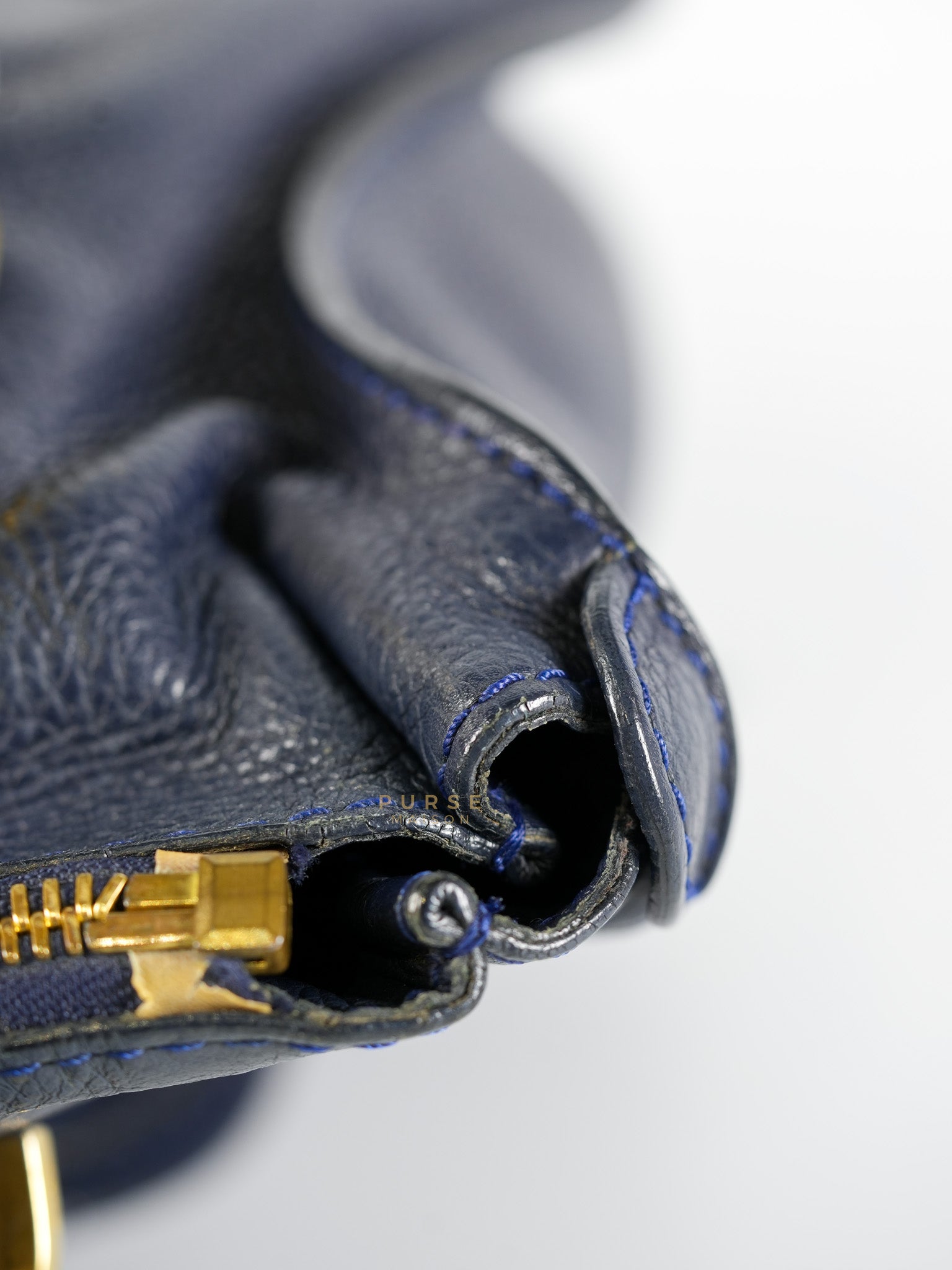 Marcie Tote Bag Medium in Navy Blue Gold Hardware | Purse Maison Luxury Bags Shop