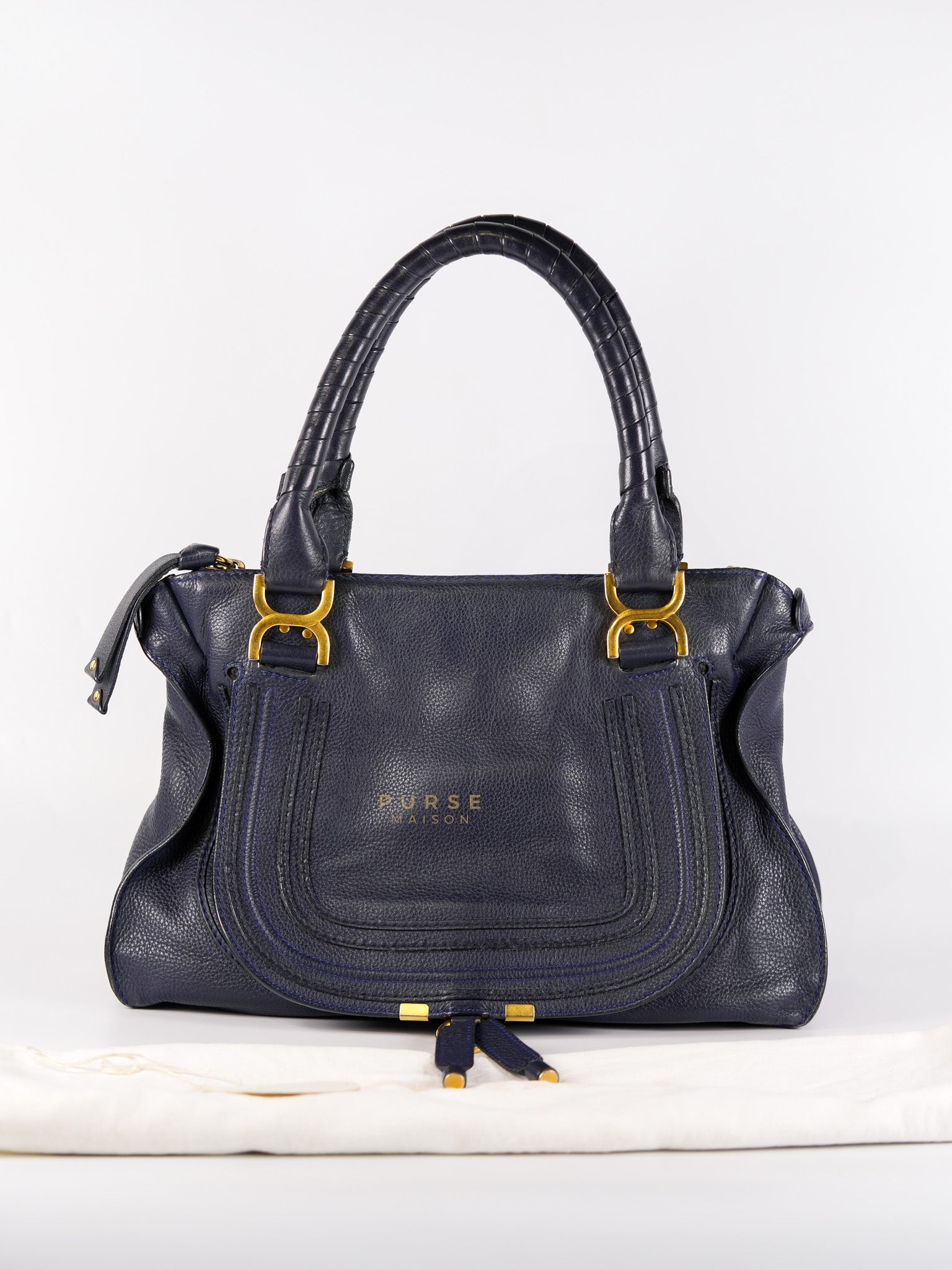Marcie Tote Bag Medium in Navy Blue Gold Hardware | Purse Maison Luxury Bags Shop