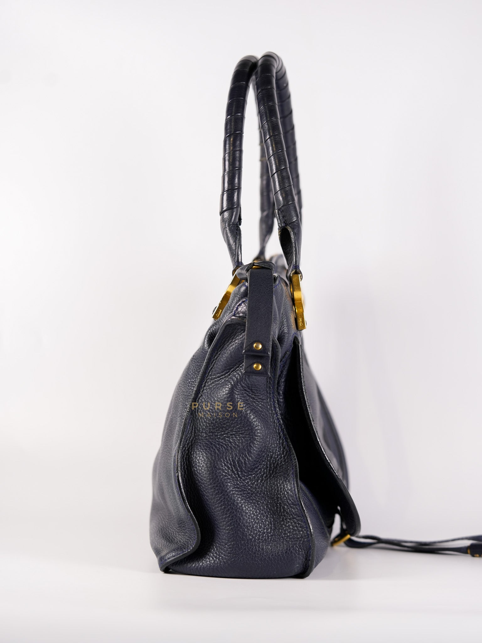 Marcie Tote Bag Medium in Navy Blue Gold Hardware | Purse Maison Luxury Bags Shop