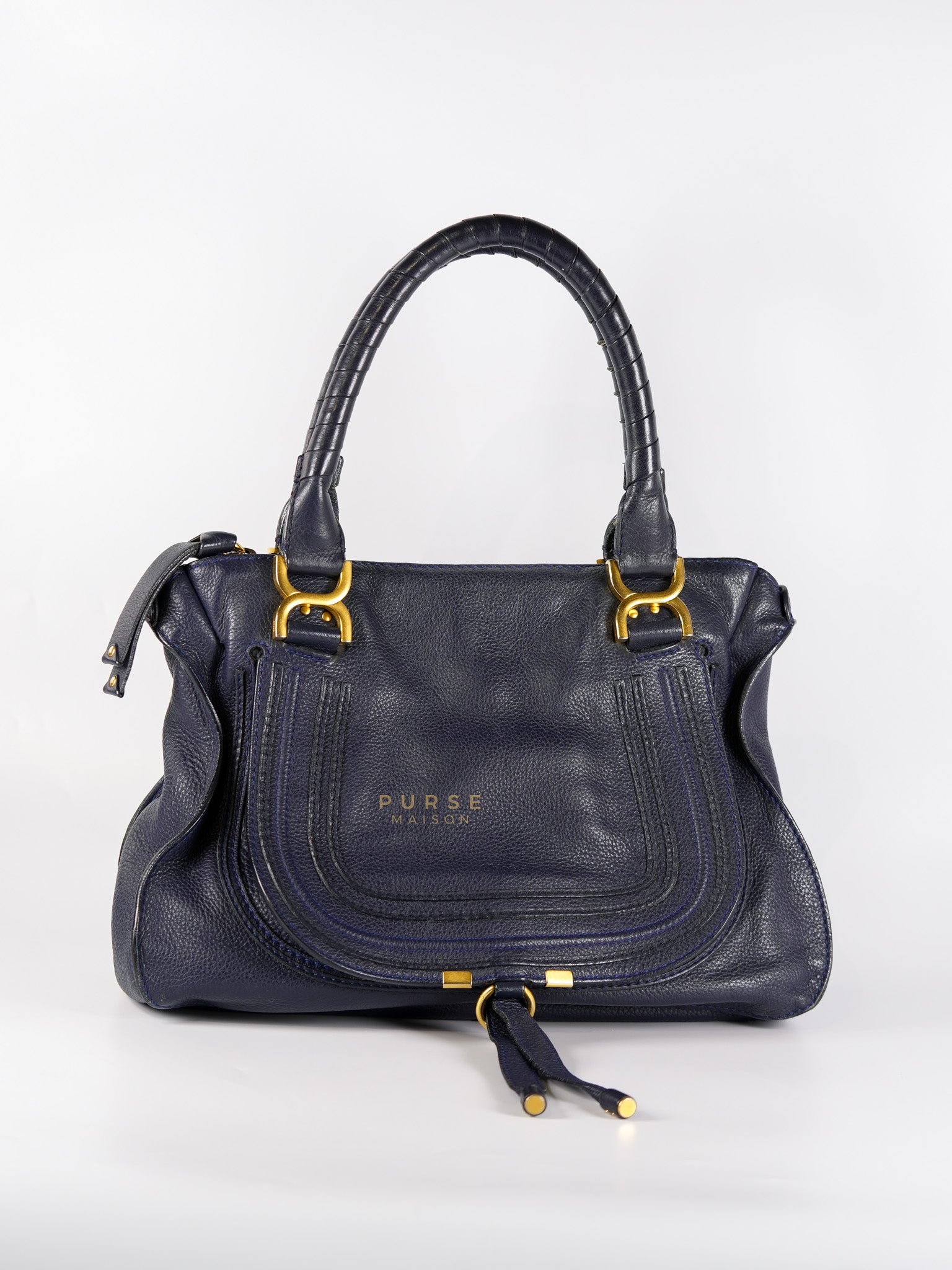 Marcie Tote Bag Medium in Navy Blue Gold Hardware | Purse Maison Luxury Bags Shop