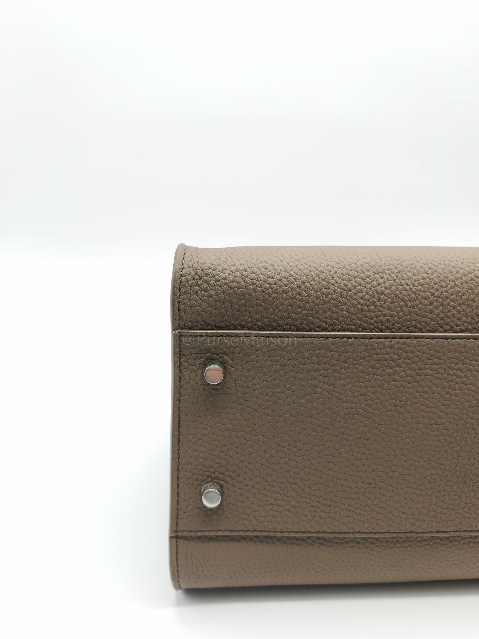 Margaux Shoulder 12 in Smoked Taupe Grained Calfskin Leather | Purse Maison Luxury Bags Shop
