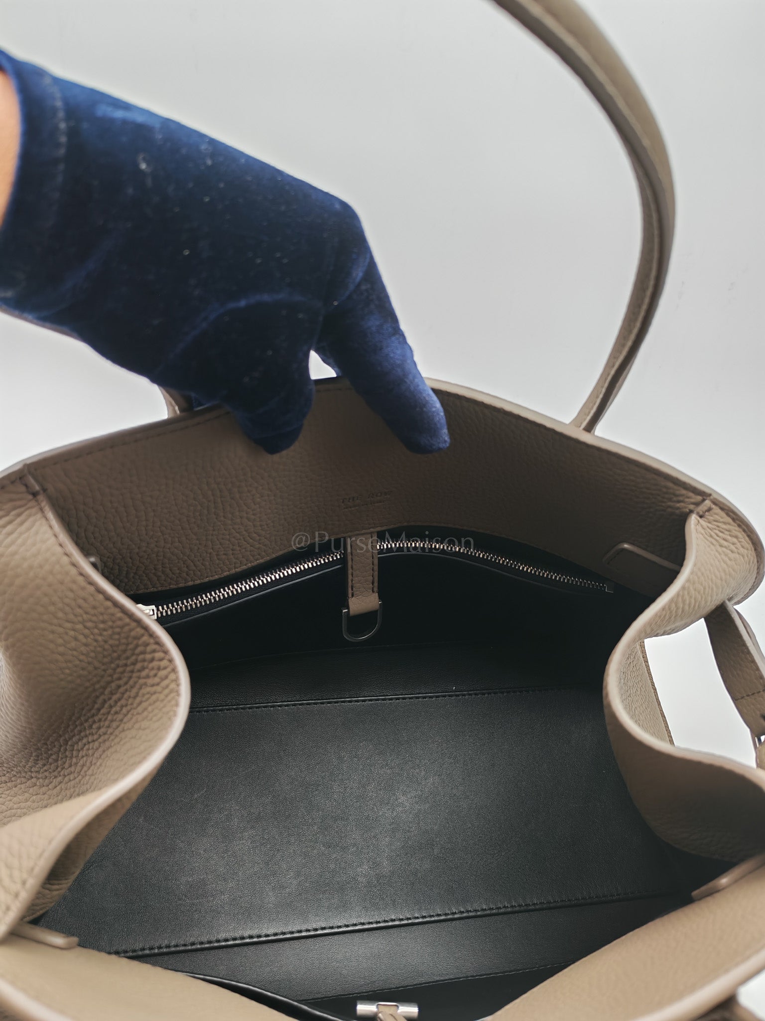 Margaux Shoulder 12 in Smoked Taupe Grained Calfskin Leather | Purse Maison Luxury Bags Shop