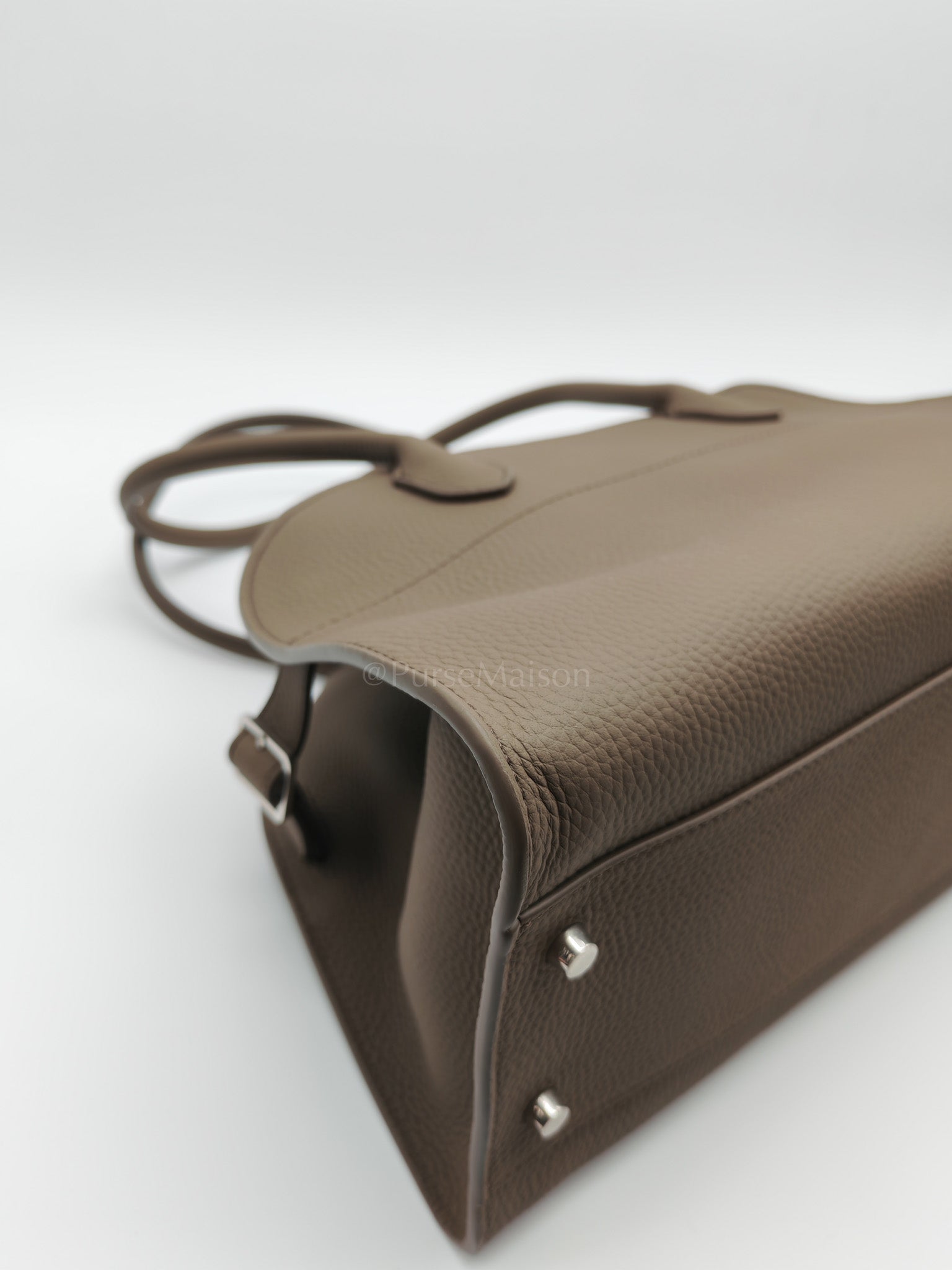 Margaux Shoulder 12 in Smoked Taupe Grained Calfskin Leather | Purse Maison Luxury Bags Shop