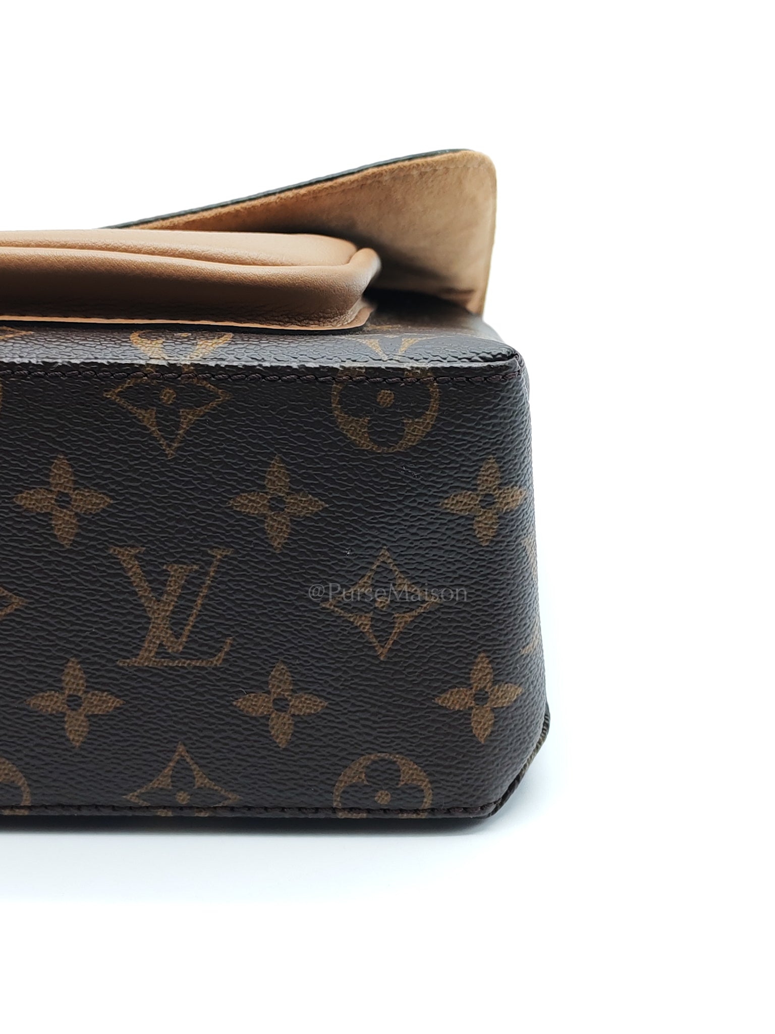 Marignan in Monogram Canvas with Tan Grained Calfskin Shoulder Bag (Date Code: AR2169) | Purse Maison Luxury Bags Shop