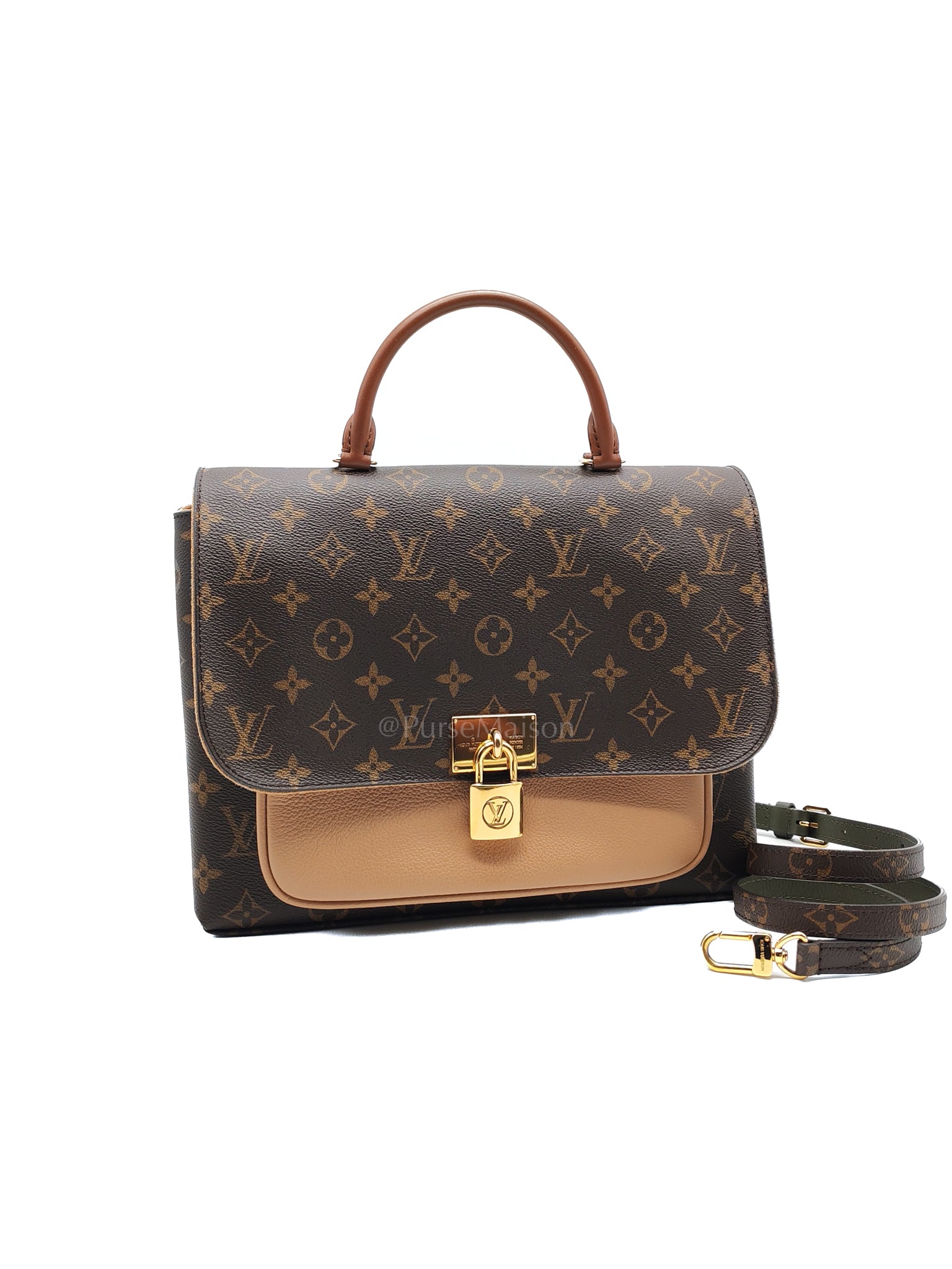 Marignan in Monogram Canvas with Tan Grained Calfskin Shoulder Bag (Date Code: AR2169) | Purse Maison Luxury Bags Shop