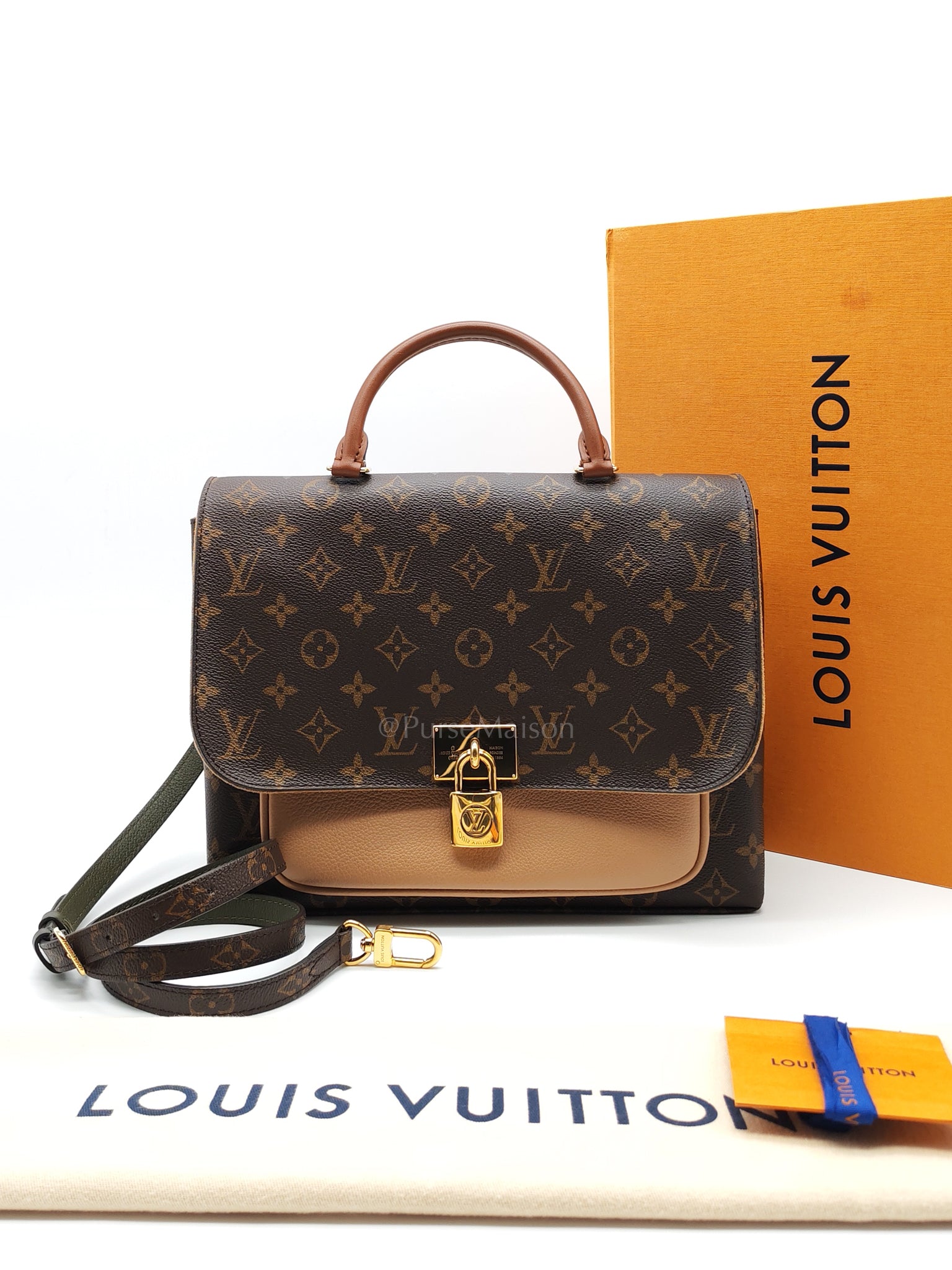 Marignan in Monogram Canvas with Tan Grained Calfskin Shoulder Bag (Date Code: AR2169) | Purse Maison Luxury Bags Shop