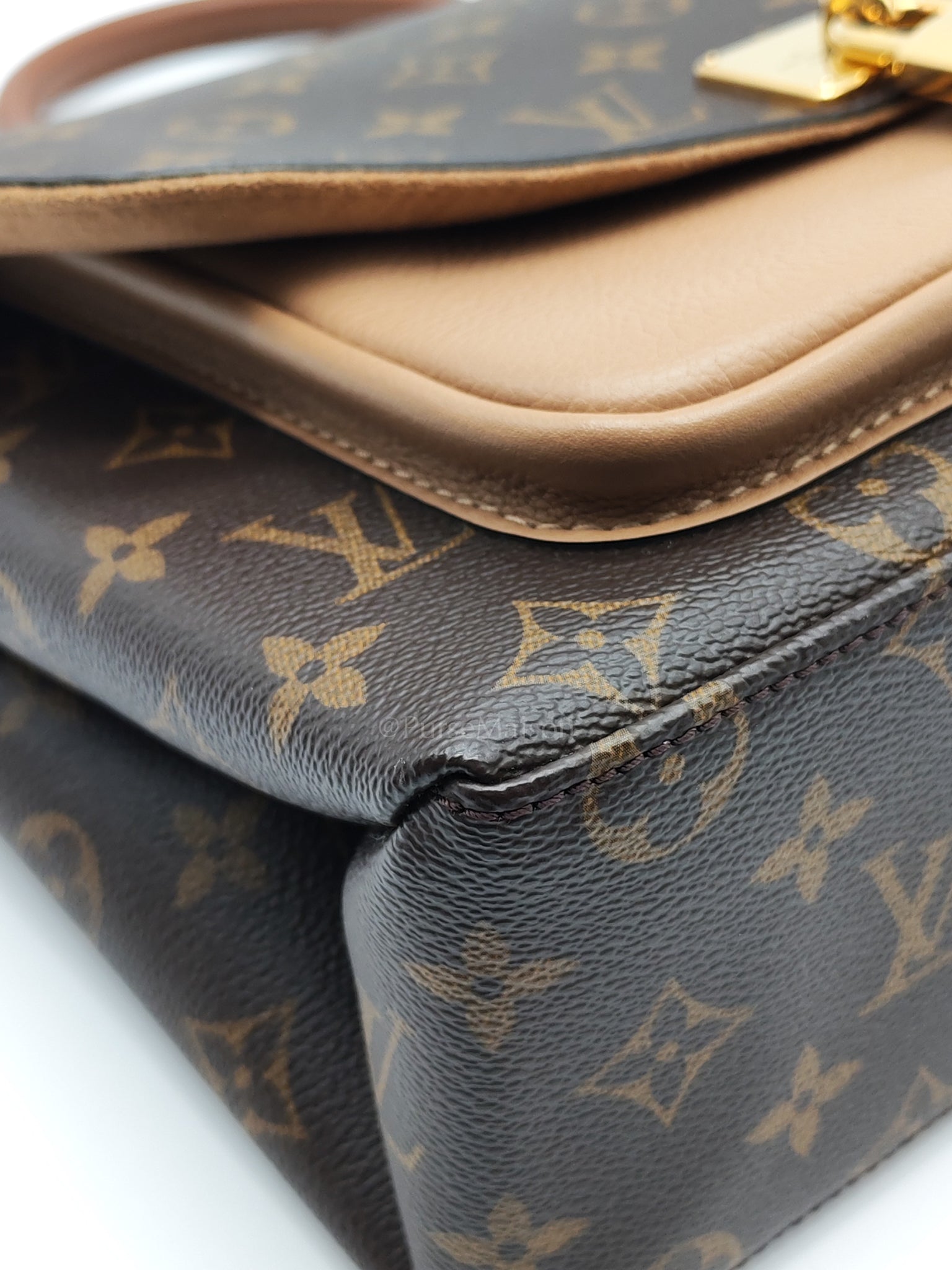 Marignan in Monogram Canvas with Tan Grained Calfskin Shoulder Bag (Date Code: AR2169) | Purse Maison Luxury Bags Shop