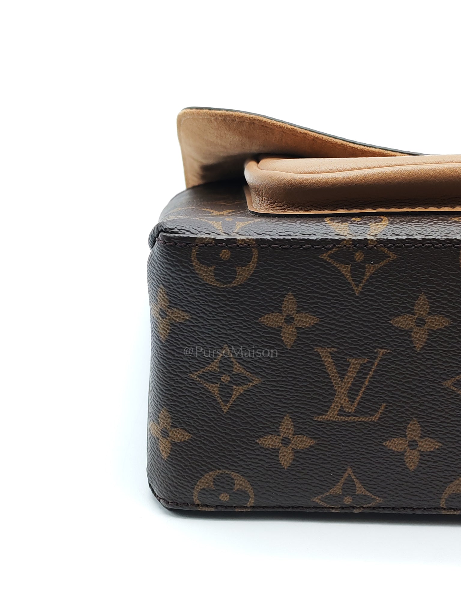 Marignan in Monogram Canvas with Tan Grained Calfskin Shoulder Bag (Date Code: AR2169) | Purse Maison Luxury Bags Shop