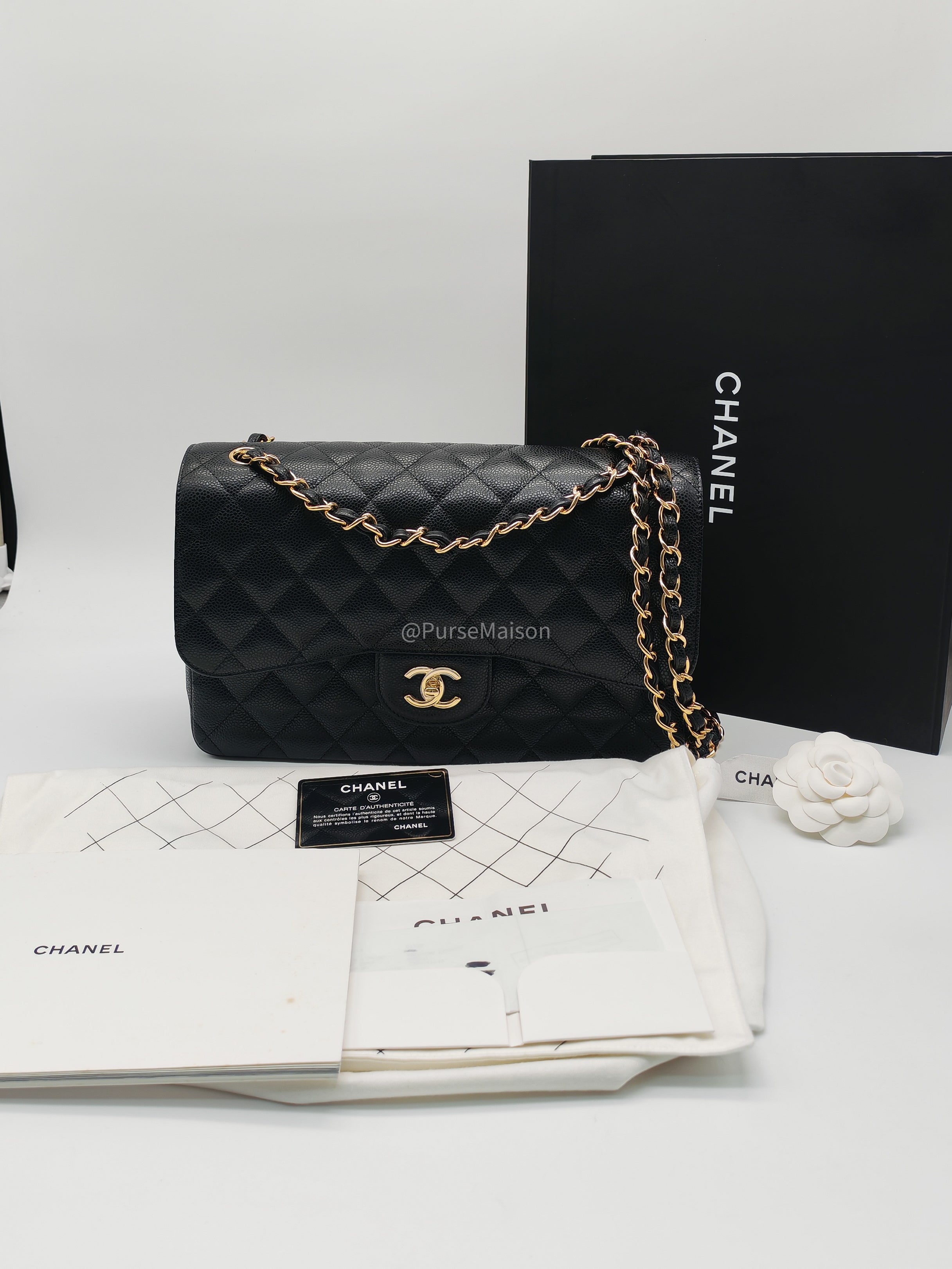 Chanel Classic Double Flap Jumbo in Black Caviar Leather Gold Hardware (Series 26)