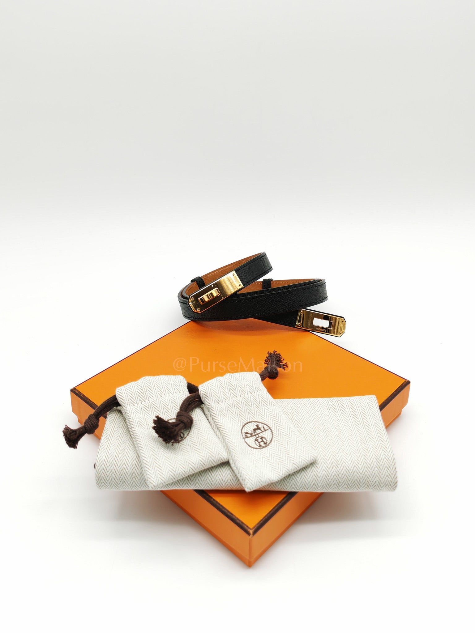 Hermes Kelly Belt in Black Epsom Leather Gold Hardware Stamp U(2022)