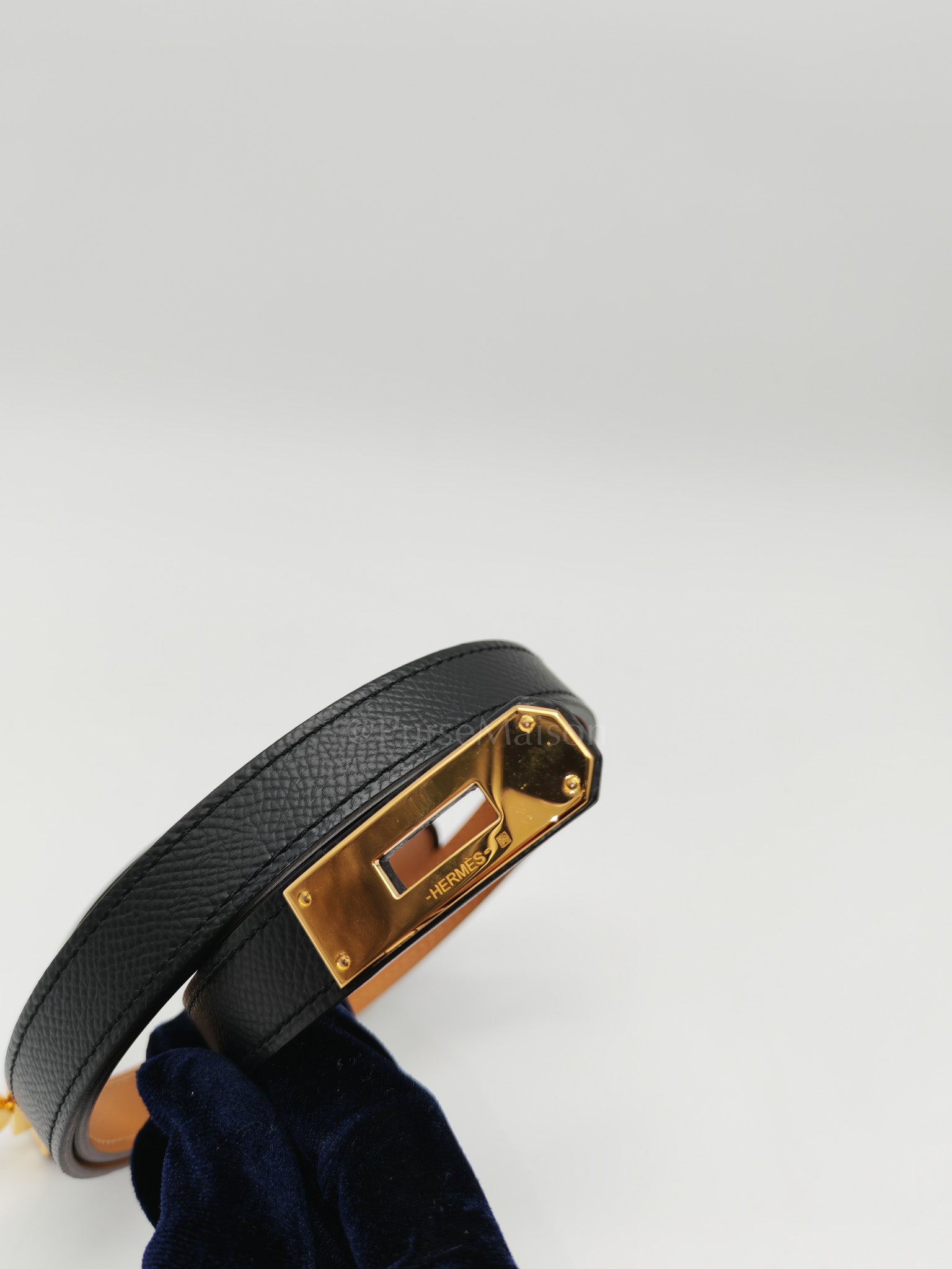 Hermes Kelly Belt in Black Epsom Leather Gold Hardware Stamp U(2022)