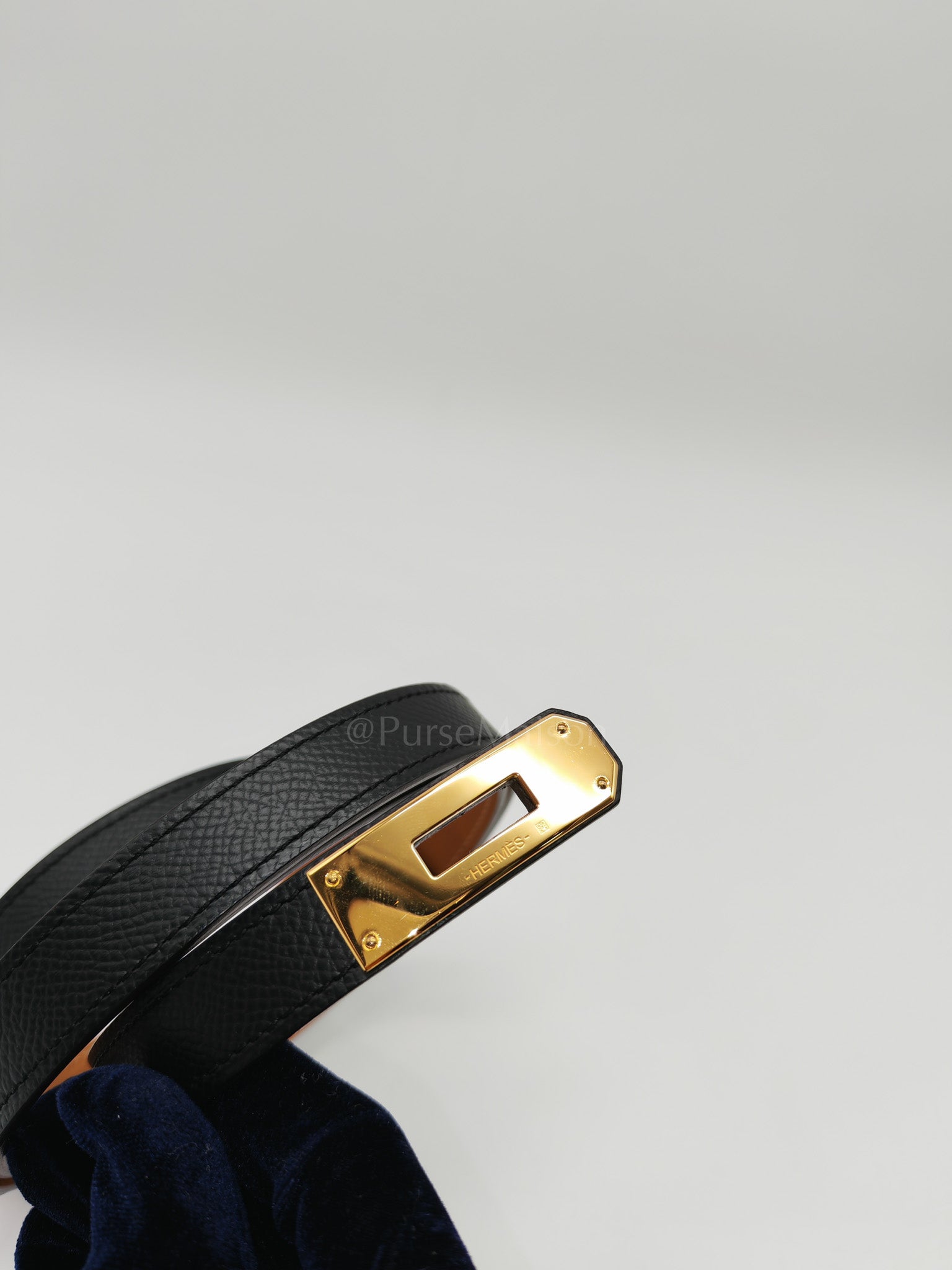 Hermes Kelly Belt in Black Epsom Leather Gold Hardware Stamp U(2022)