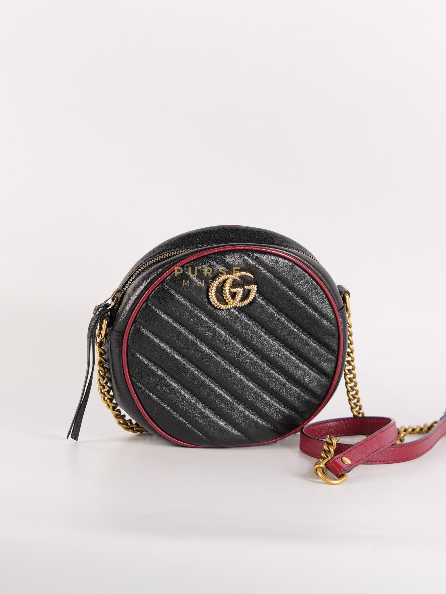 Marmont Black/Red Torchon Round Chain Bag | Purse Maison Luxury Bags Shop