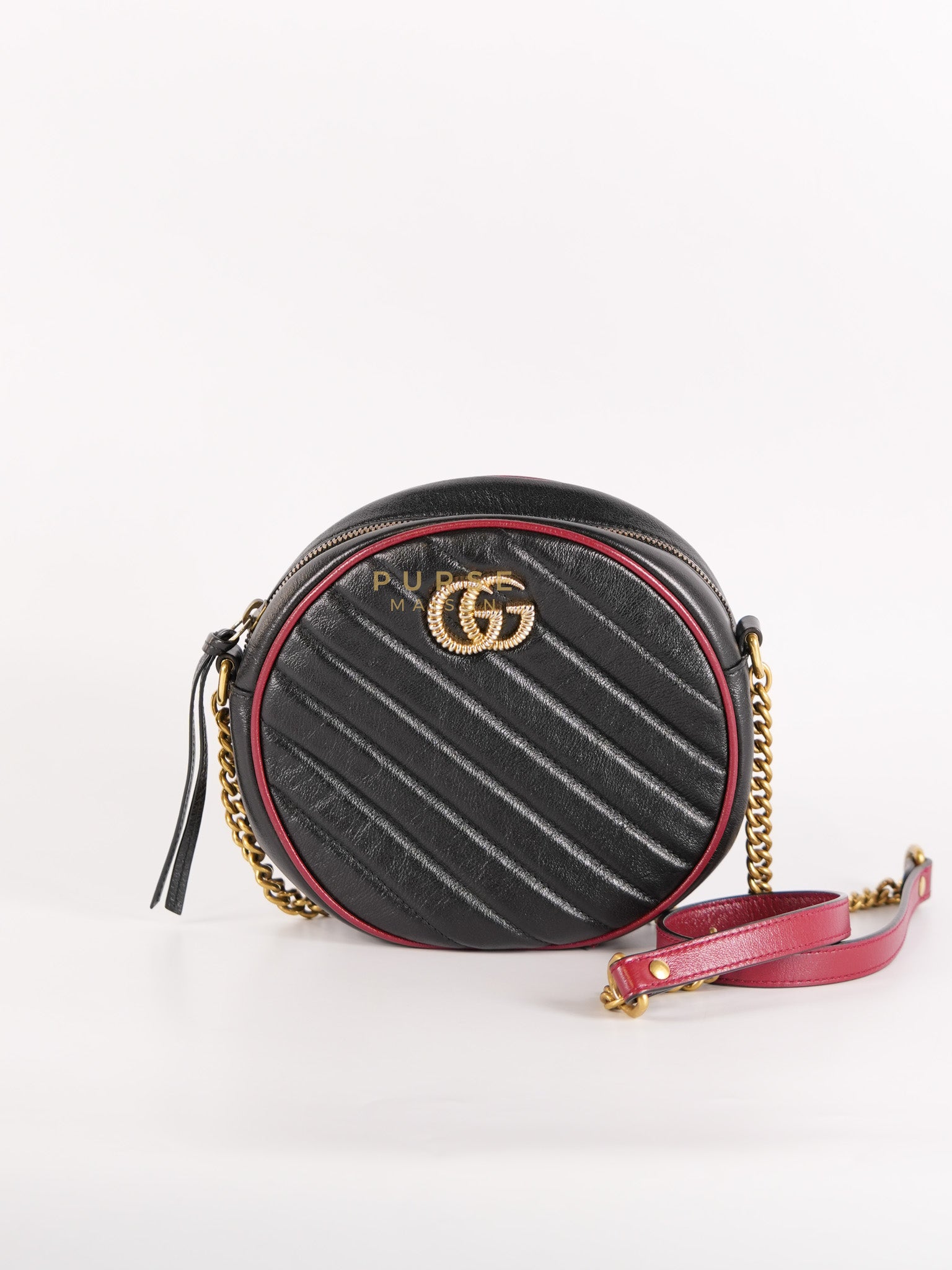 Marmont Black/Red Torchon Round Chain Bag | Purse Maison Luxury Bags Shop